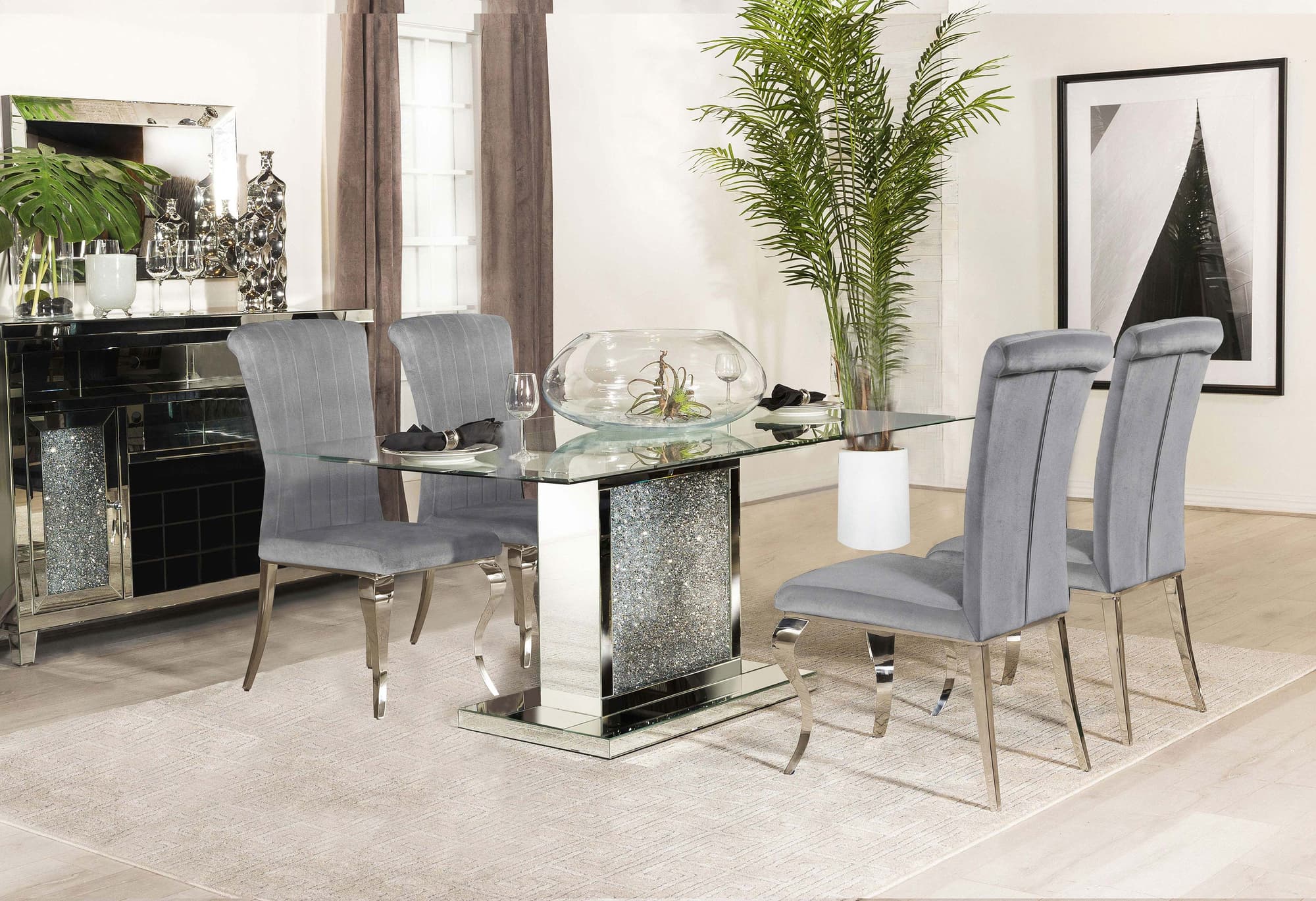 Marilyn Gray Rectangular Mirrored Dining Room Set - Image 1