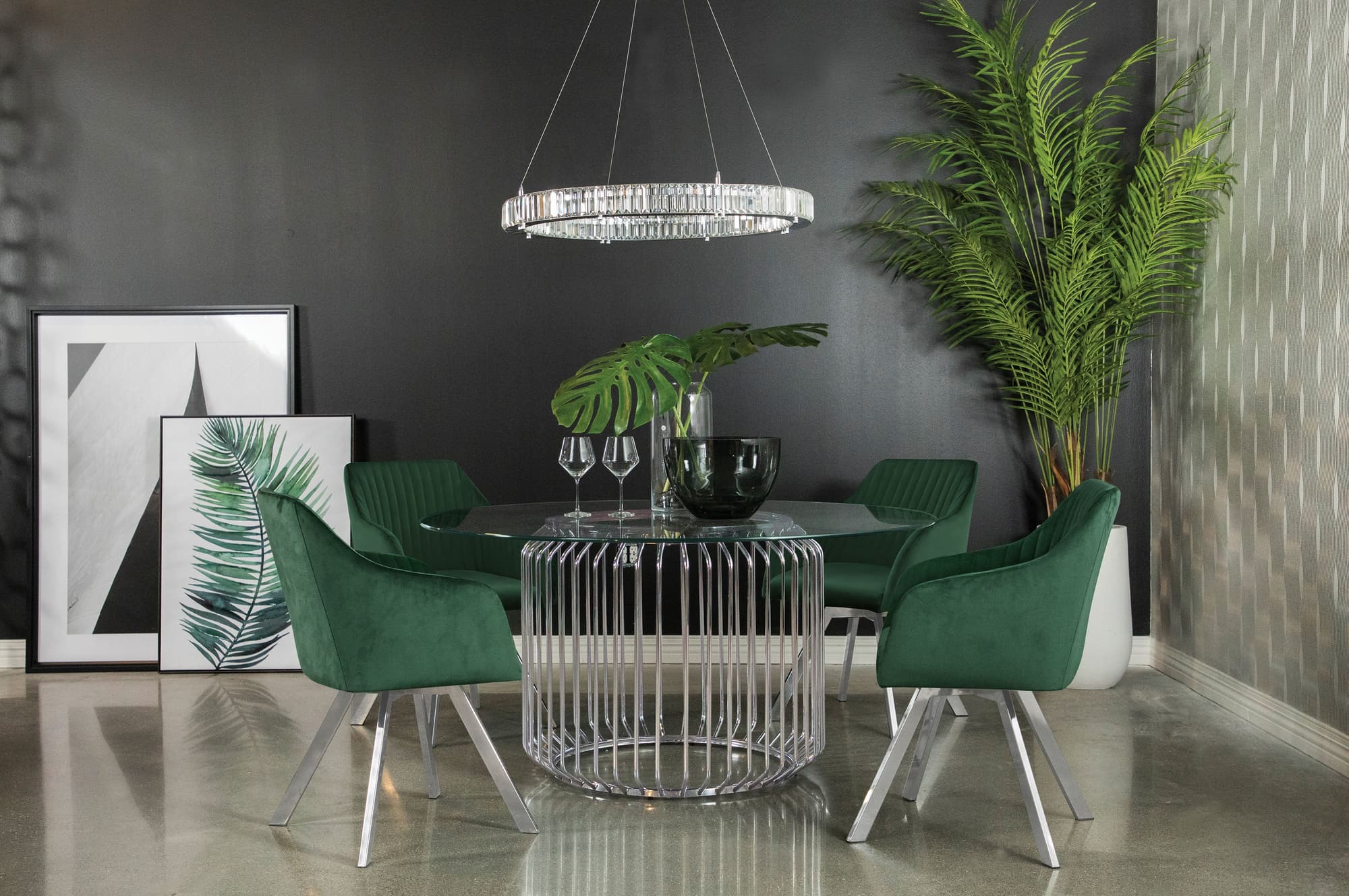 Veena Silver Round Glass Top Dining Room Set - Image 1