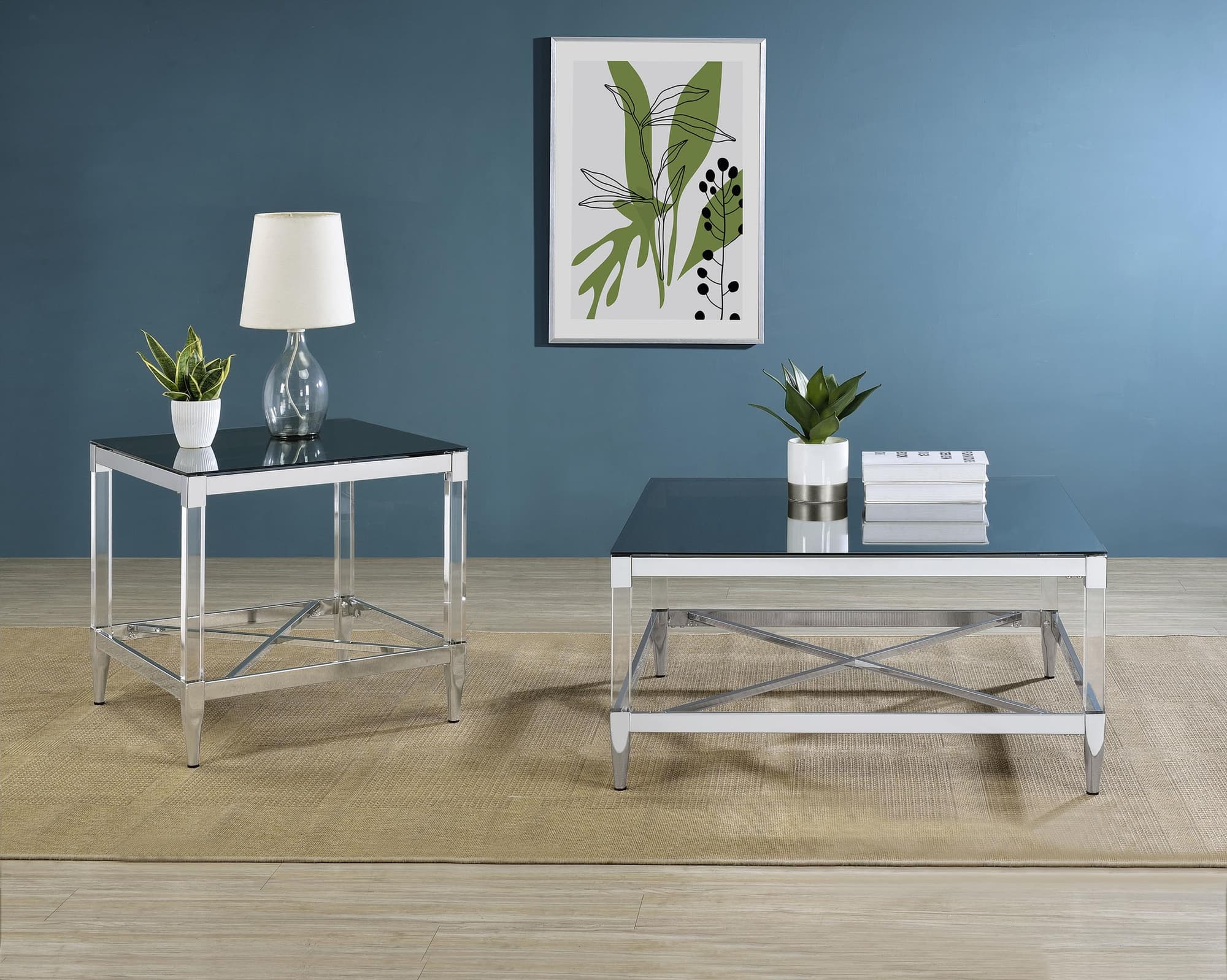 Lindley 2-piece Square Coffee and End Table Set Chrome - Image 1