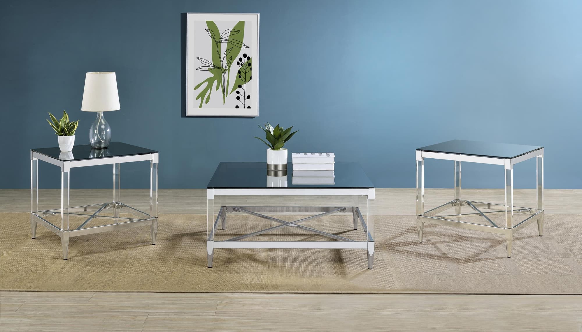 Lindley 3-piece Square Coffee and End Table Set Chrome - Image 1