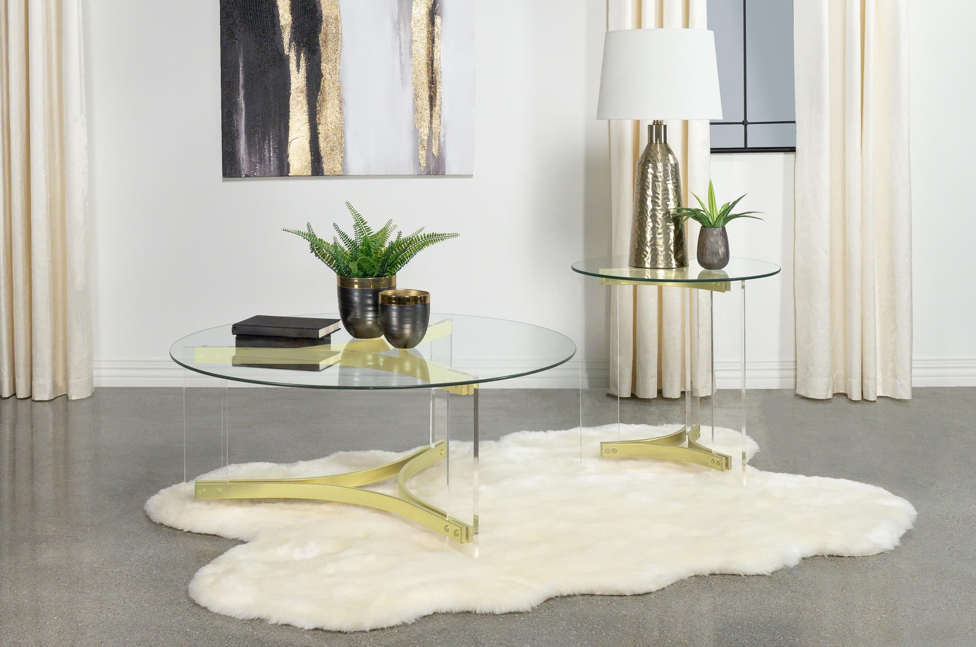 Janessa 2-piece Acrylic Coffee and End Table Set Matte Brass - Image 1