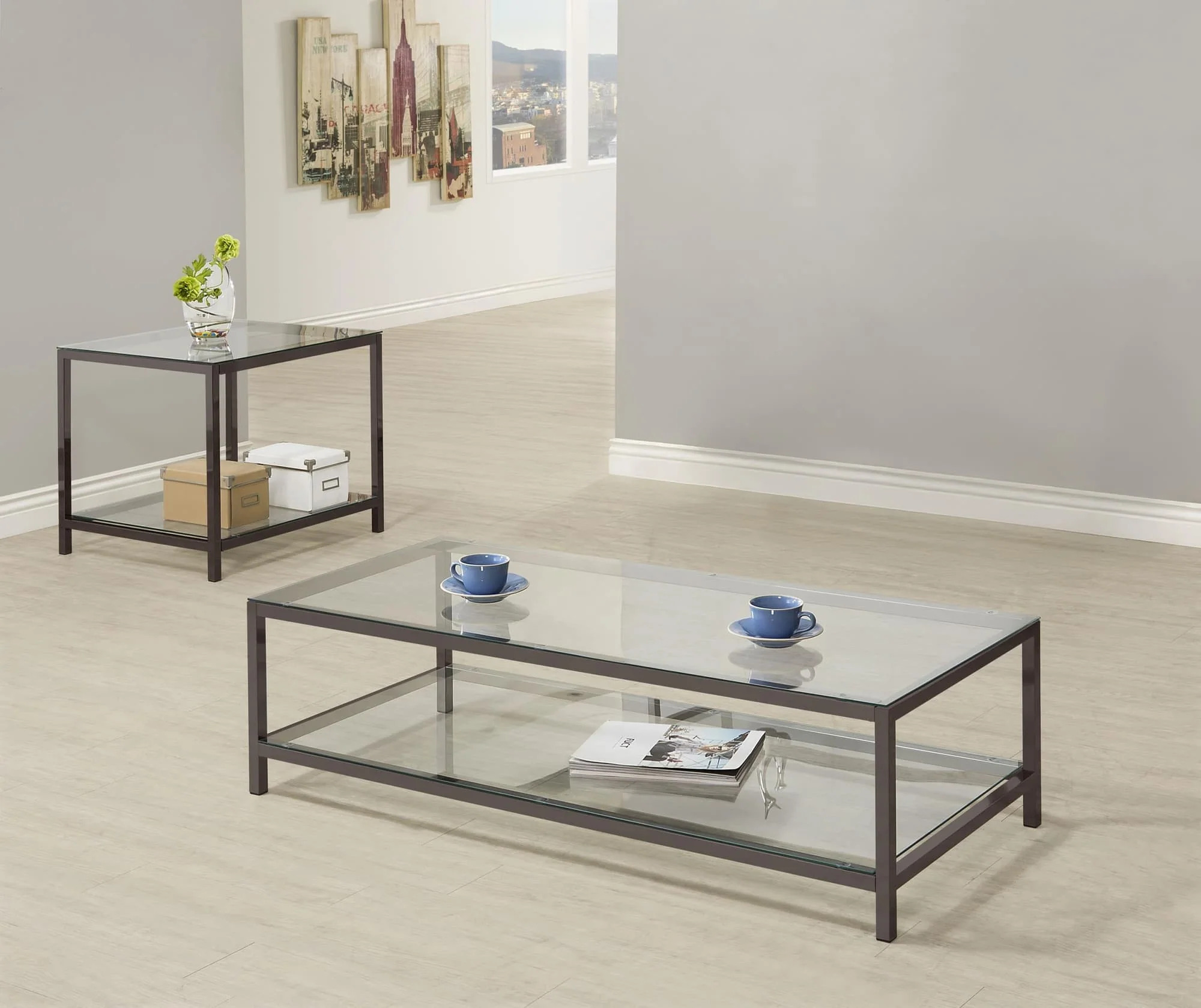Trini 2-piece Coffee and End Table Set Black Nickel - Image 1
