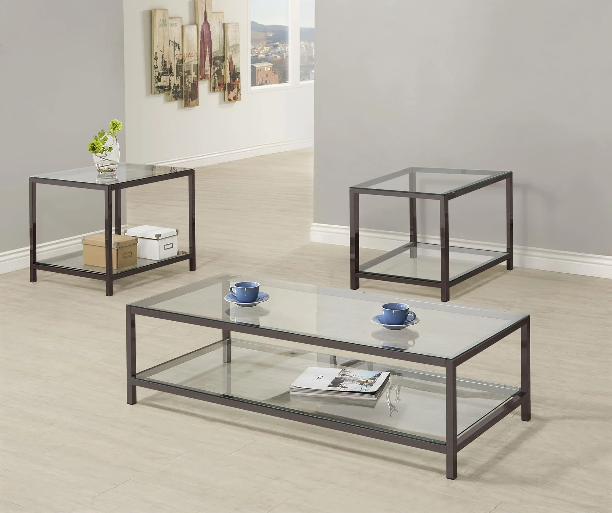 Trini 3-piece Coffee and End Table Set Black Nickel - Image 1