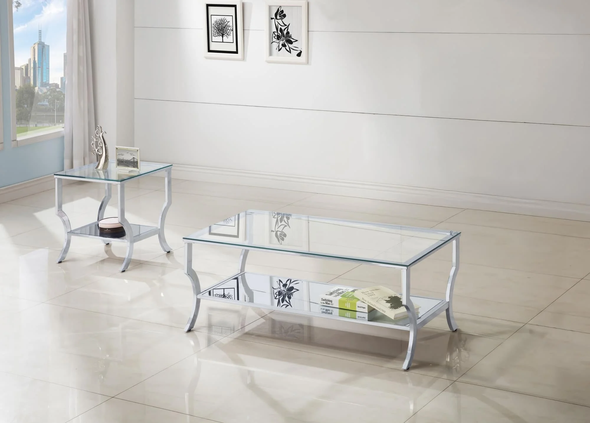 Saide 2-piece Glass Top Coffee and End Table Set Chrome - Image 1