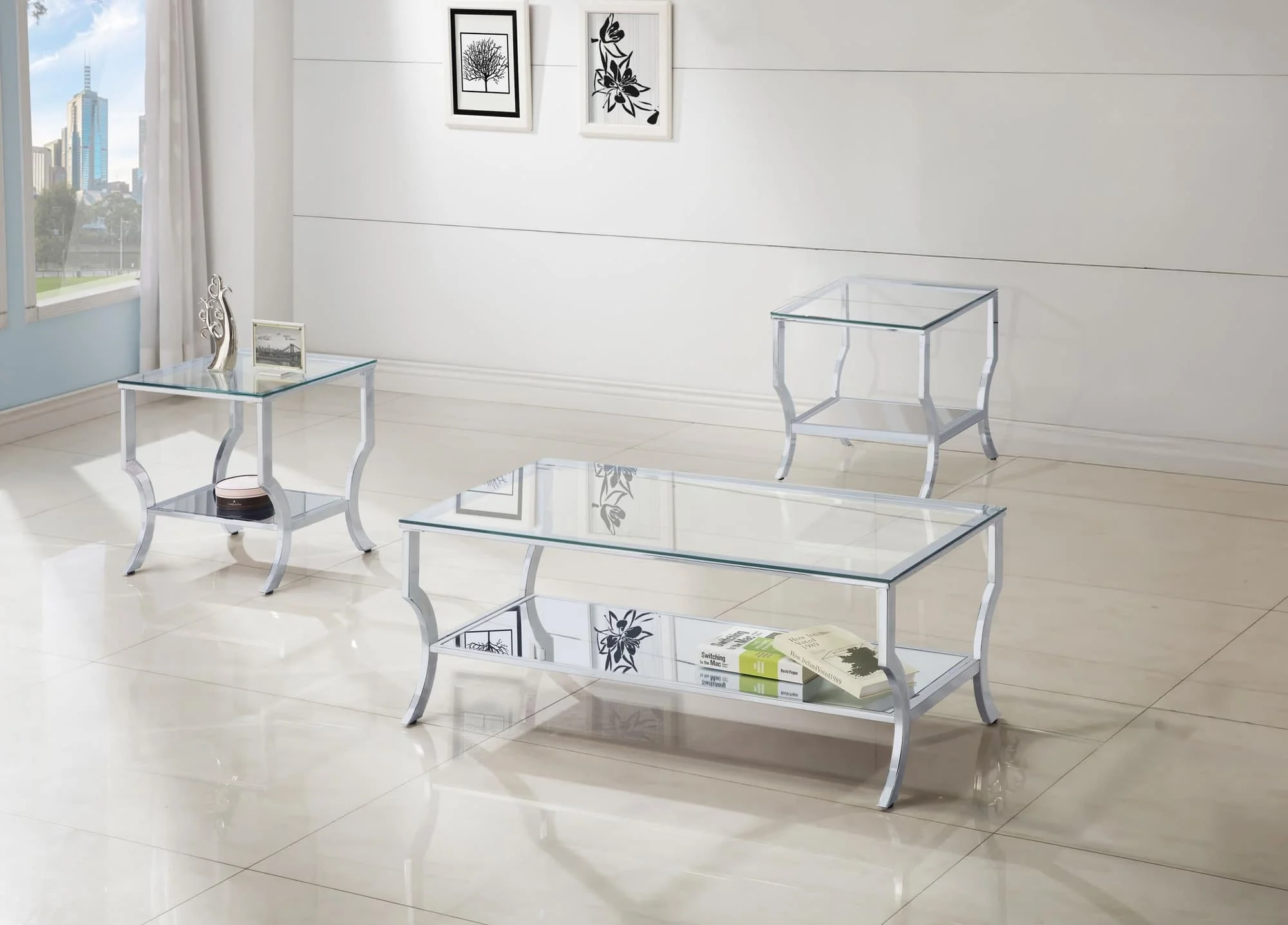 Saide 3-piece Glass Top Coffee and End Table Set Chrome - Image 1