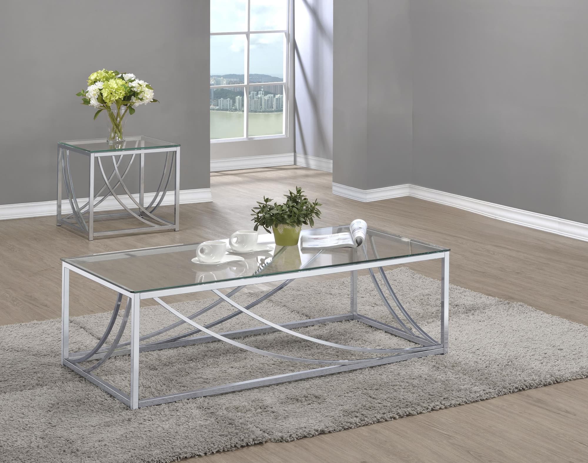 Lille 2-piece Glass Top Coffee And End Table Set Chrome - Image 1