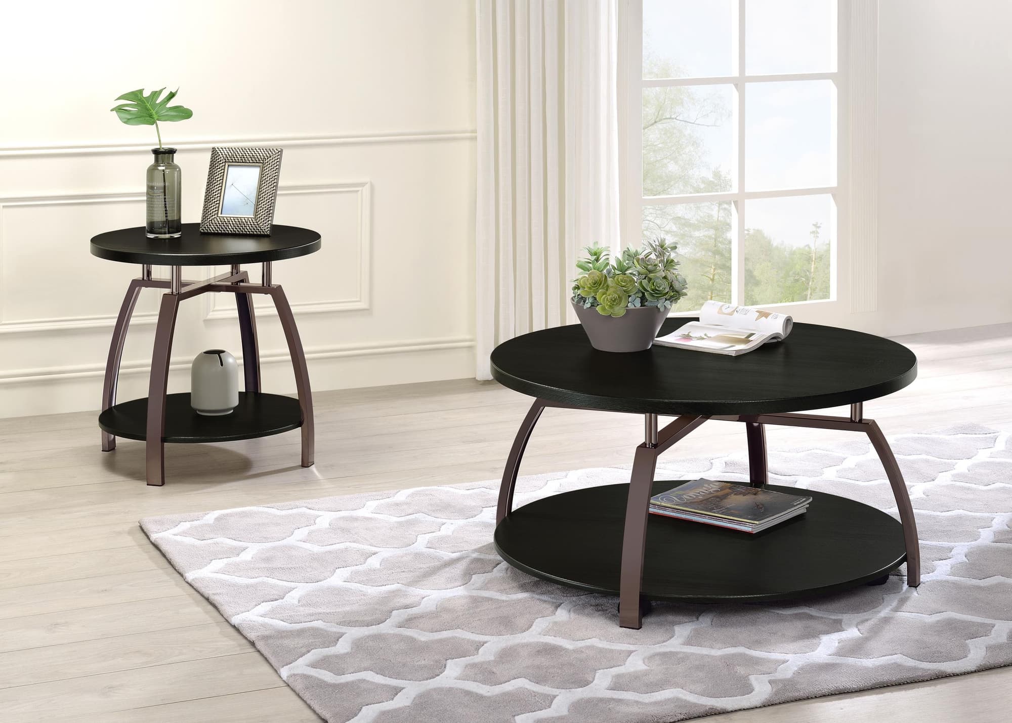 Dacre 2-piece Round Coffee and End Table Set Dark Charcoal - Image 1
