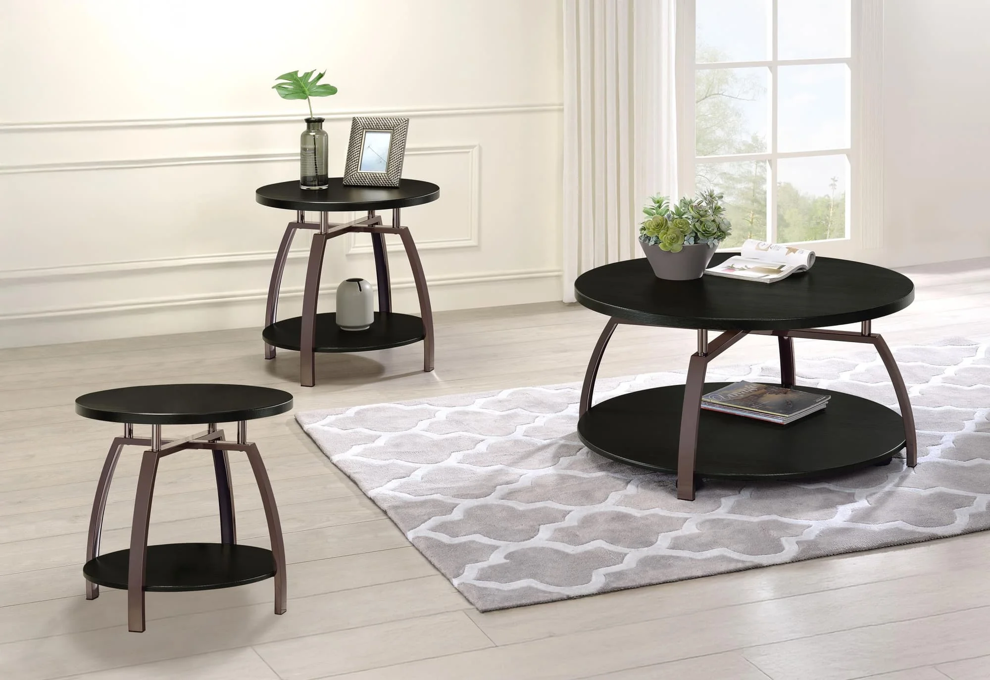 Dacre 3-piece Round Coffee and End Table Set Dark Charcoal - Image 1