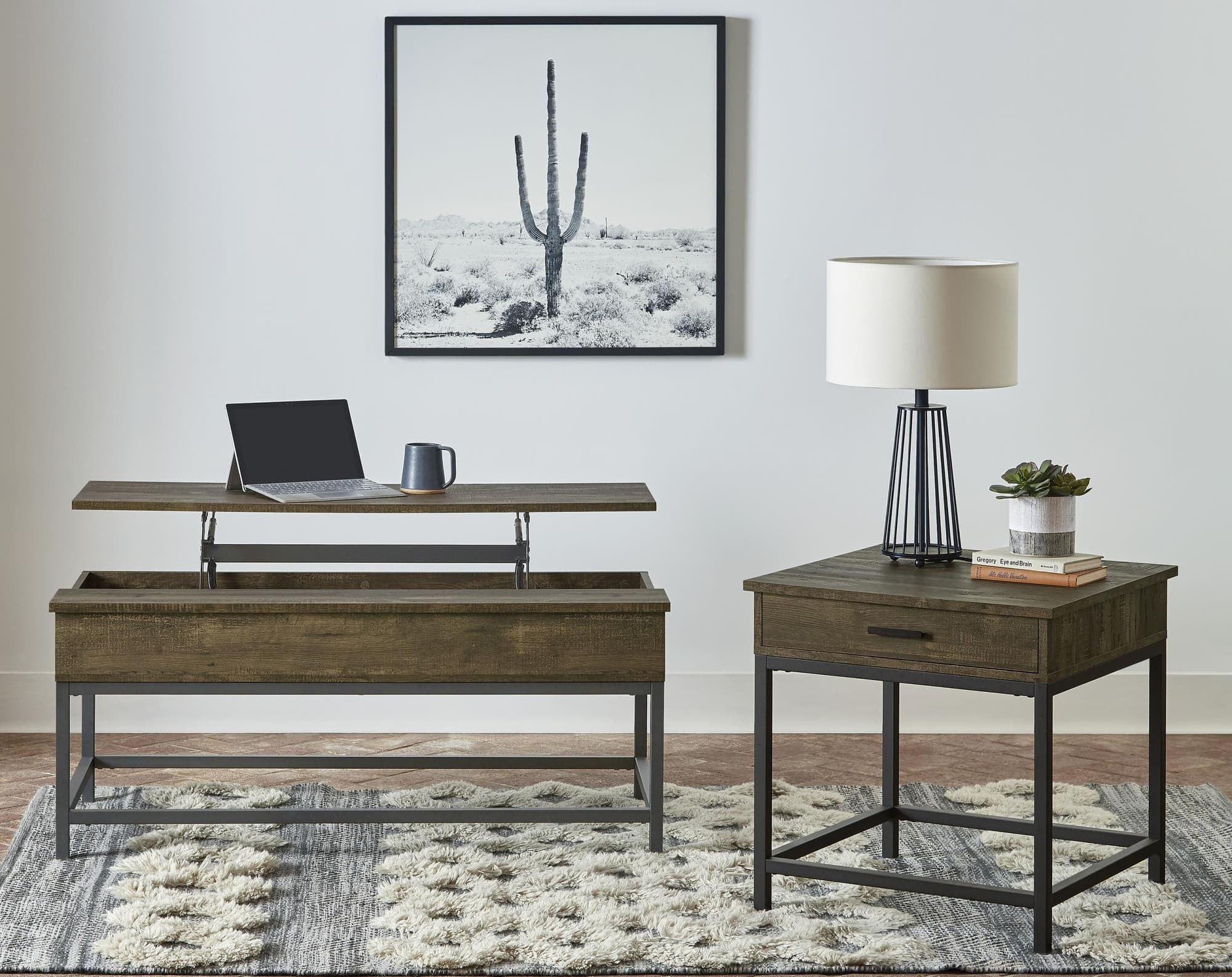 Byers 2-piece Lift Top Coffee and End Table Set Brown Oak - Image 1