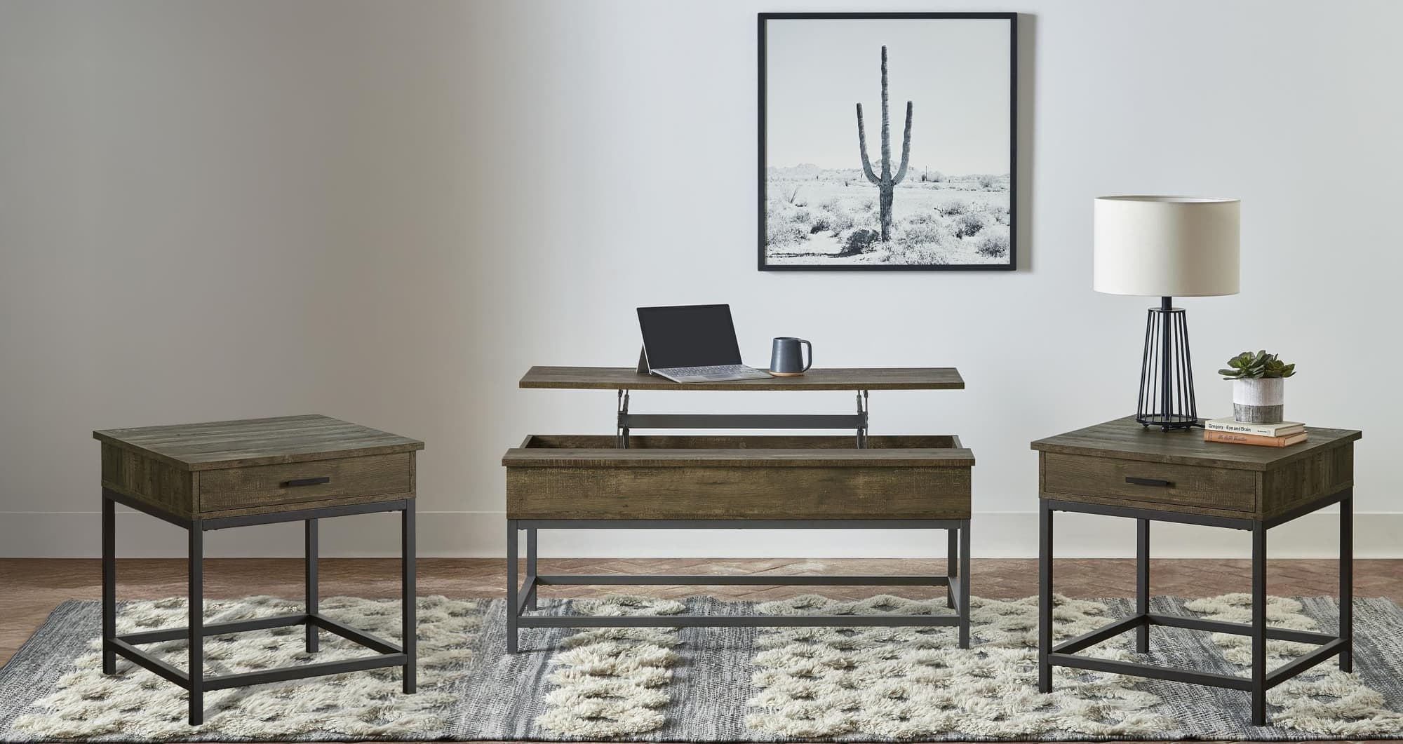 Byers 3-piece Lift Top Coffee and End Table Set Brown Oak - Image 1
