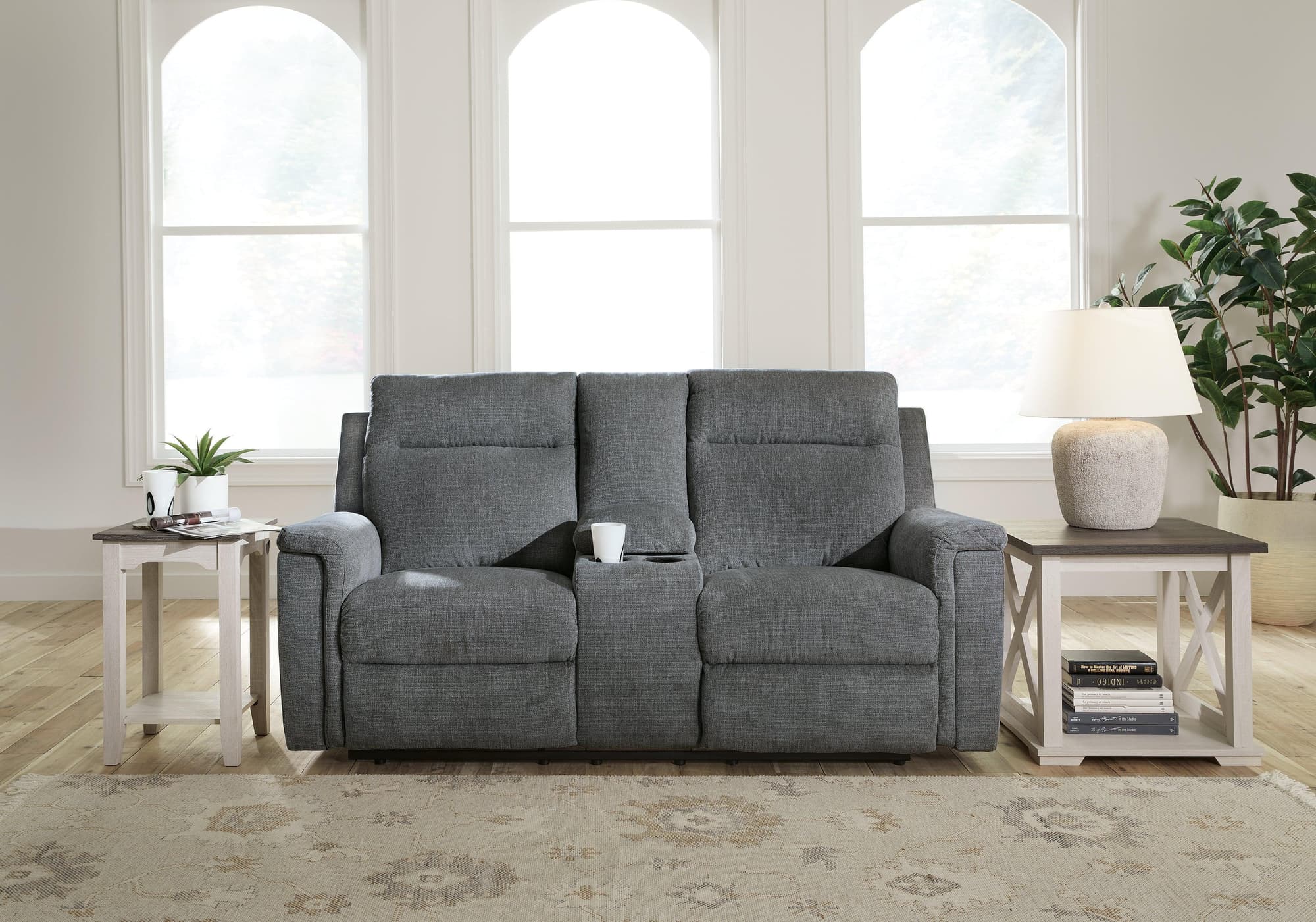 Barnsana Gravel Chenille Power Reclining Loveseat With Console
