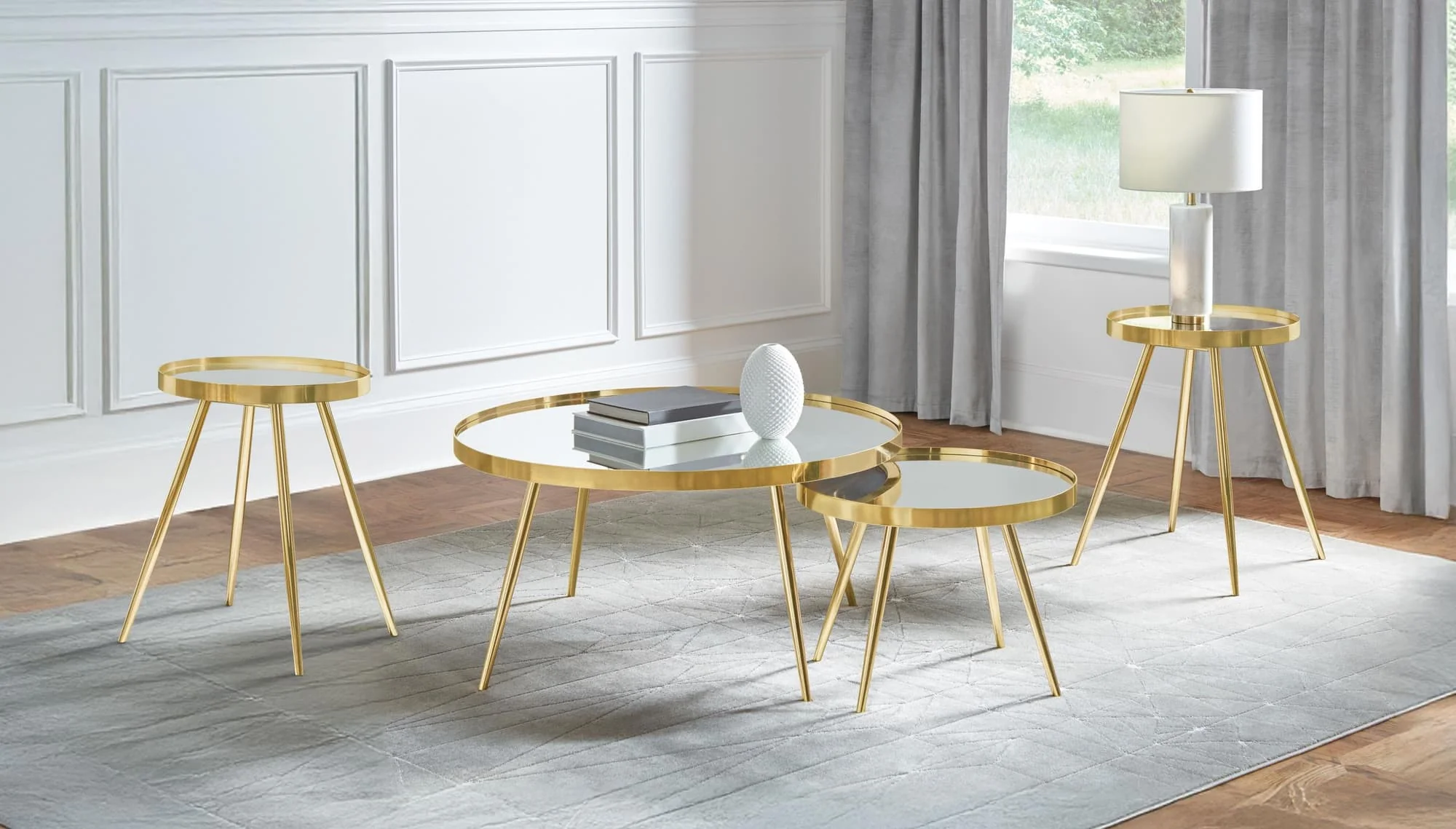Kaelyn 4-piece Round Coffee and End Table Set Gold - Image 1
