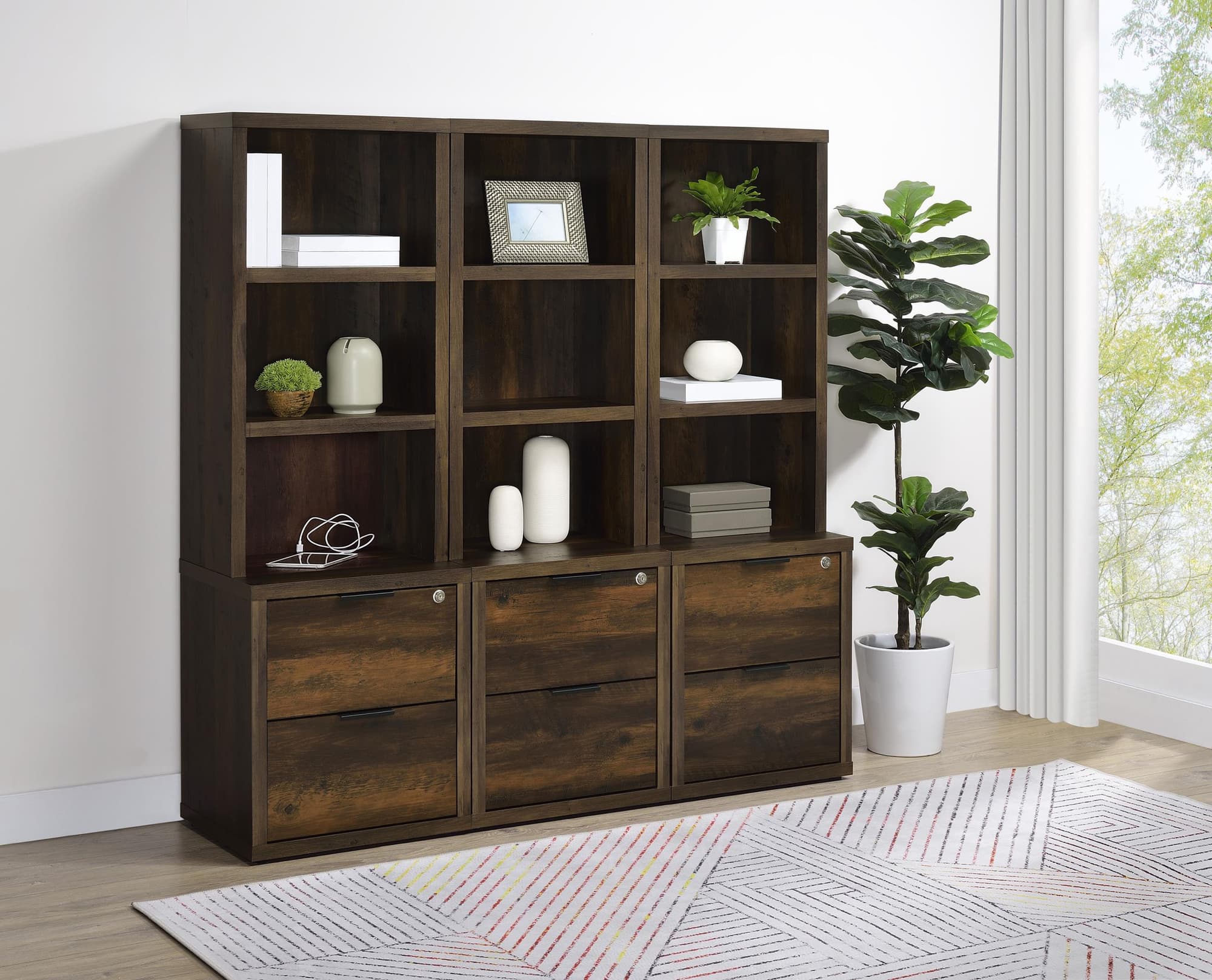 Westpark 3-piece Wall Unit Bookcase Set with USB Dark Pine - Image 1