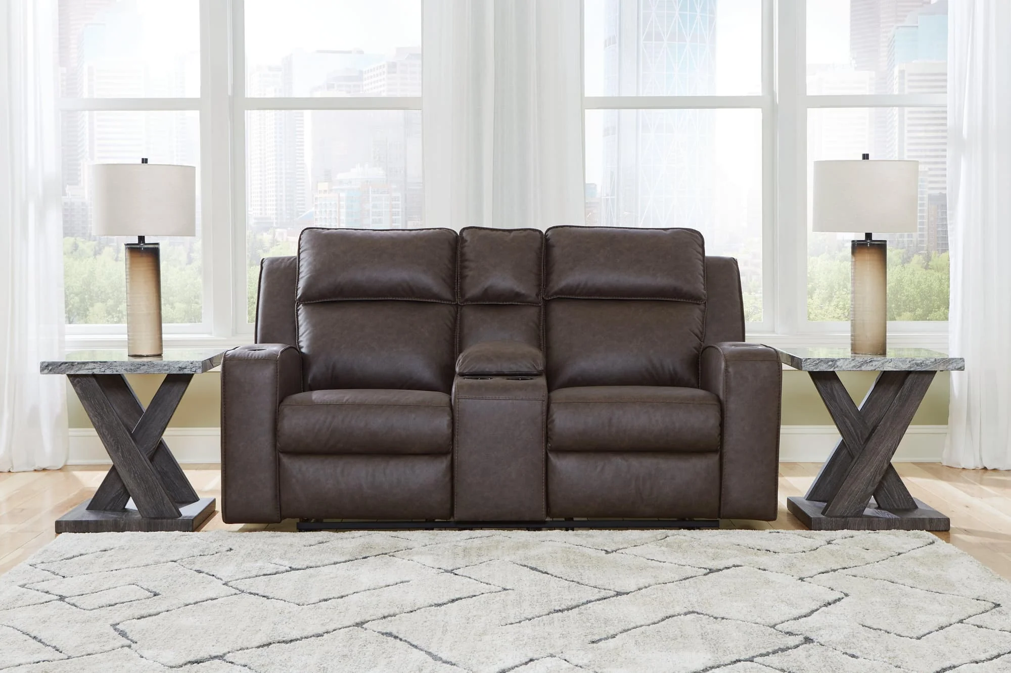 Lavenhorne Granite Faux Leather Reclining Loveseat With Console - Image 1