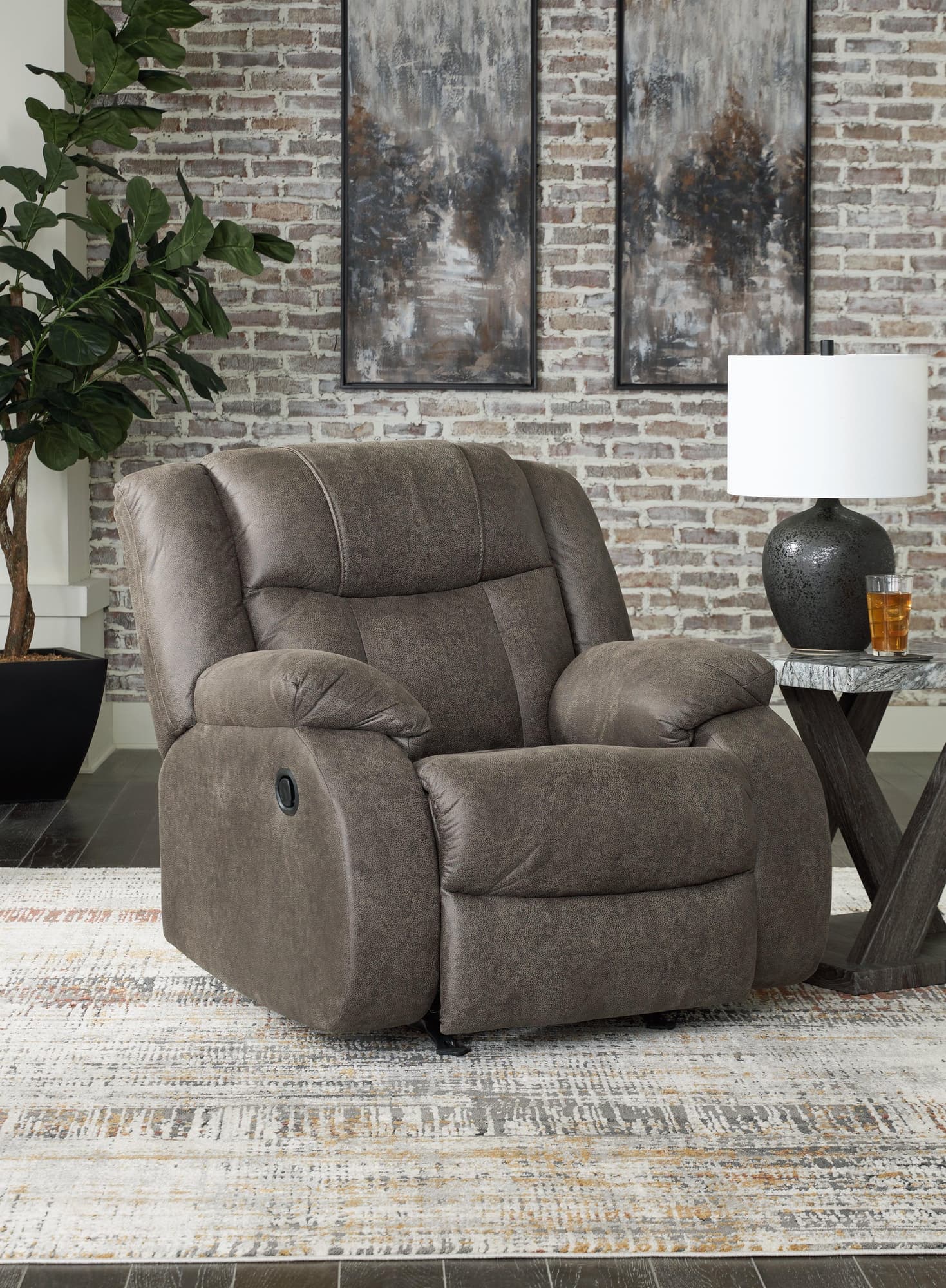 First Base Gunmetal Faux Leather Recliner - Image 1