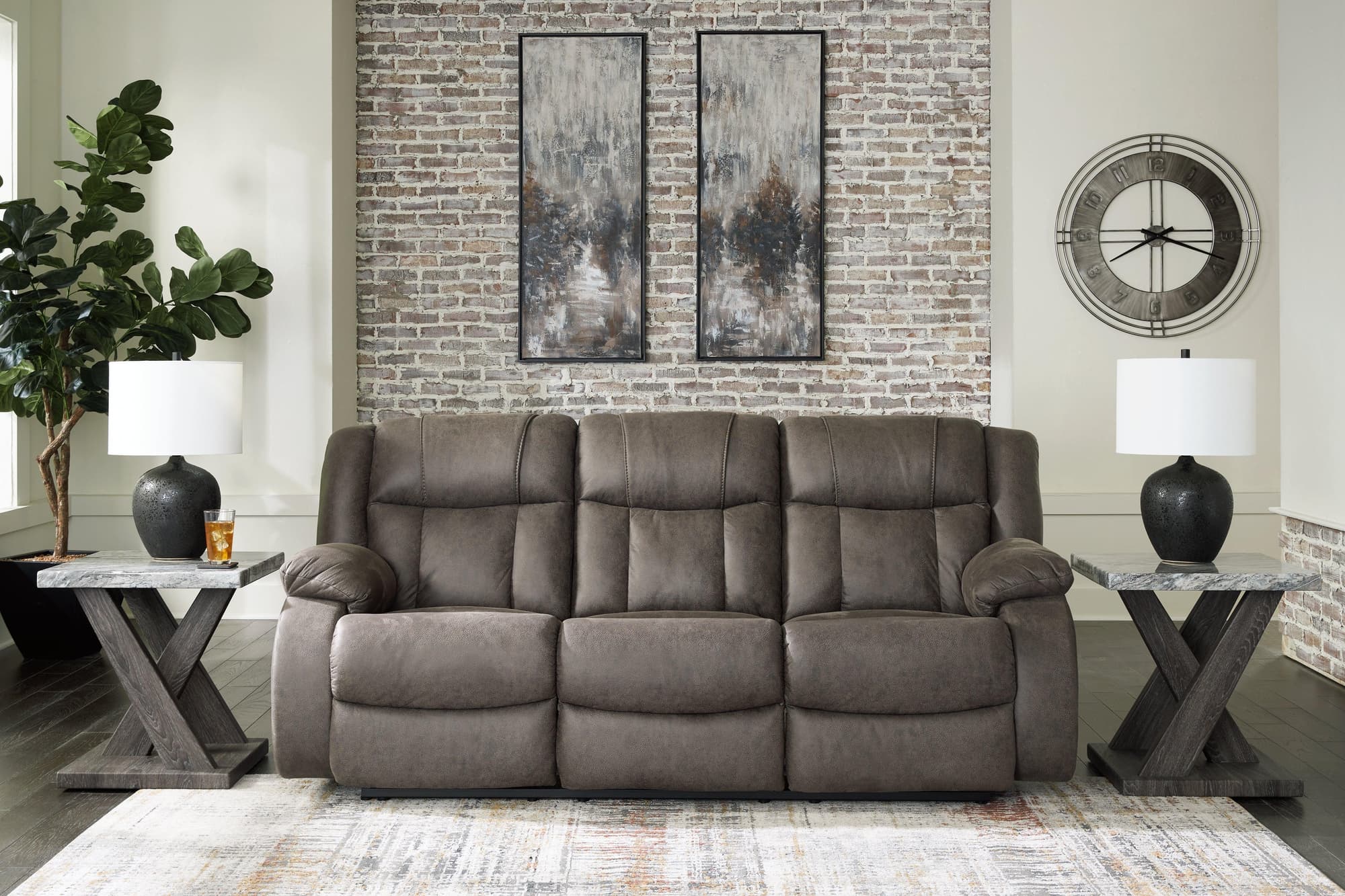 First Base Gunmetal Faux Leather Reclining Sofa - Image 1