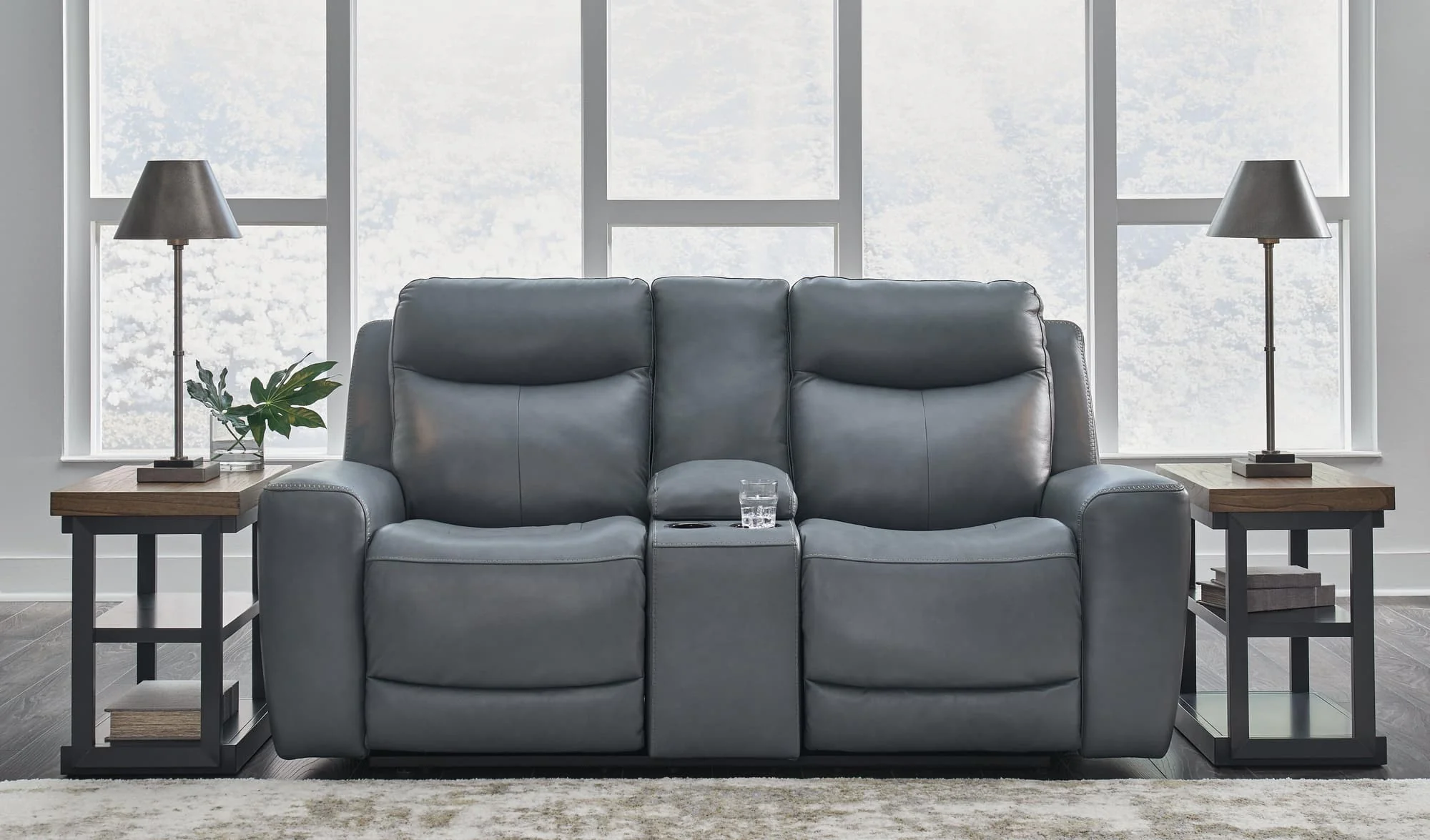 Mindanao Steel Leather Power Reclining Loveseat With Console - Image 1