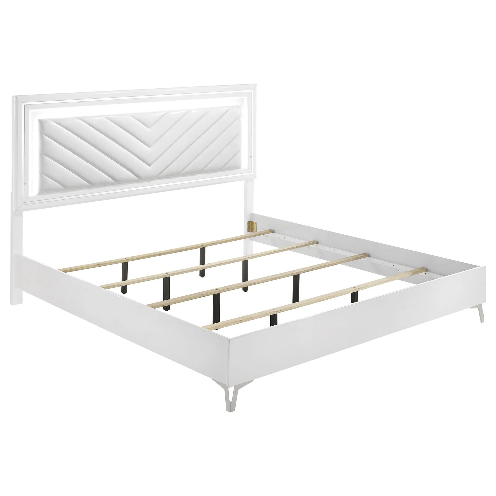 Cassia Eastern King LED Panel Bed White High Gloss - Image 1