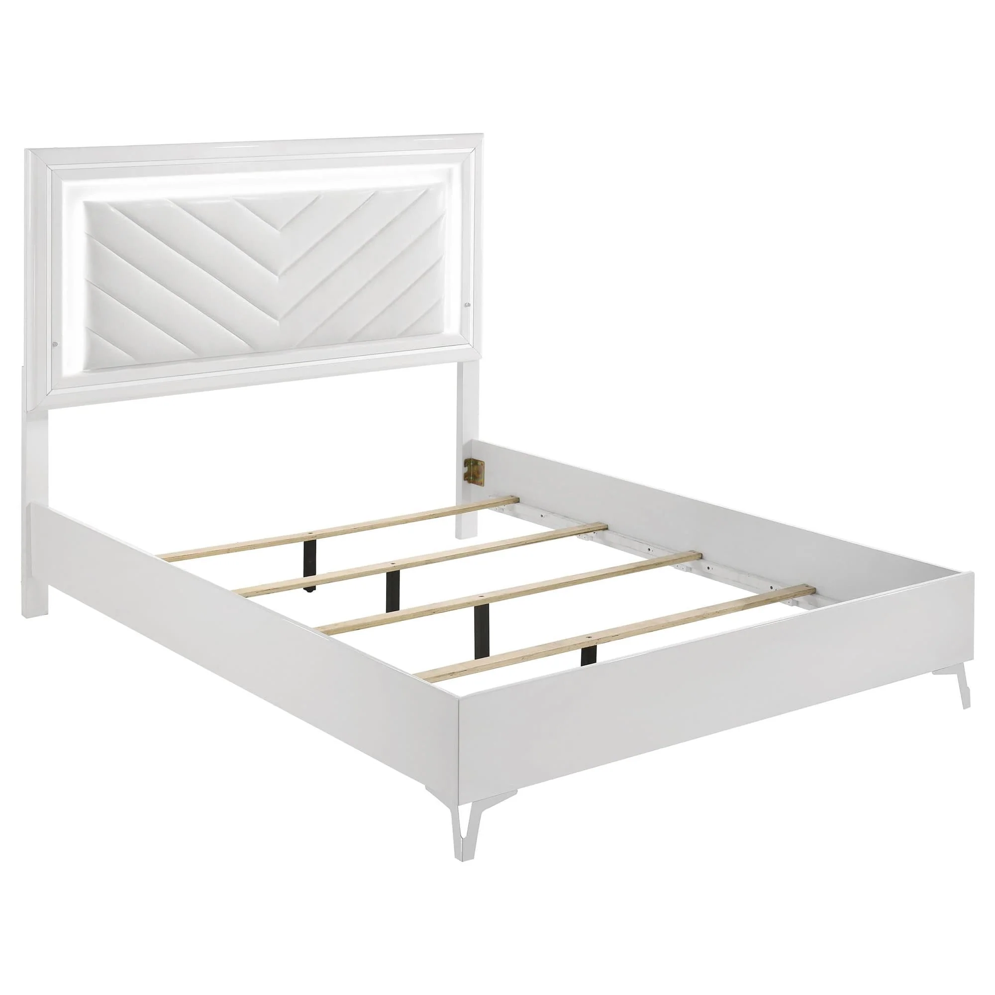 Cassia Queen LED Panel Bed White High Gloss - Image 1