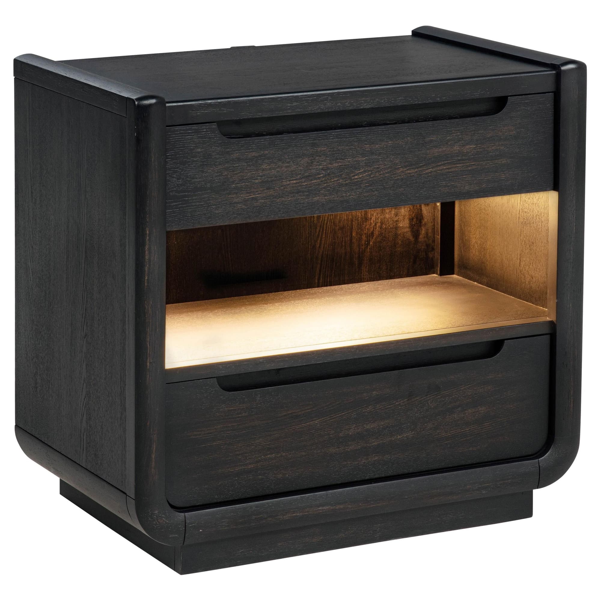 Leandro 2-drawer LED Nightstand with USB Burnished Black - Image 1