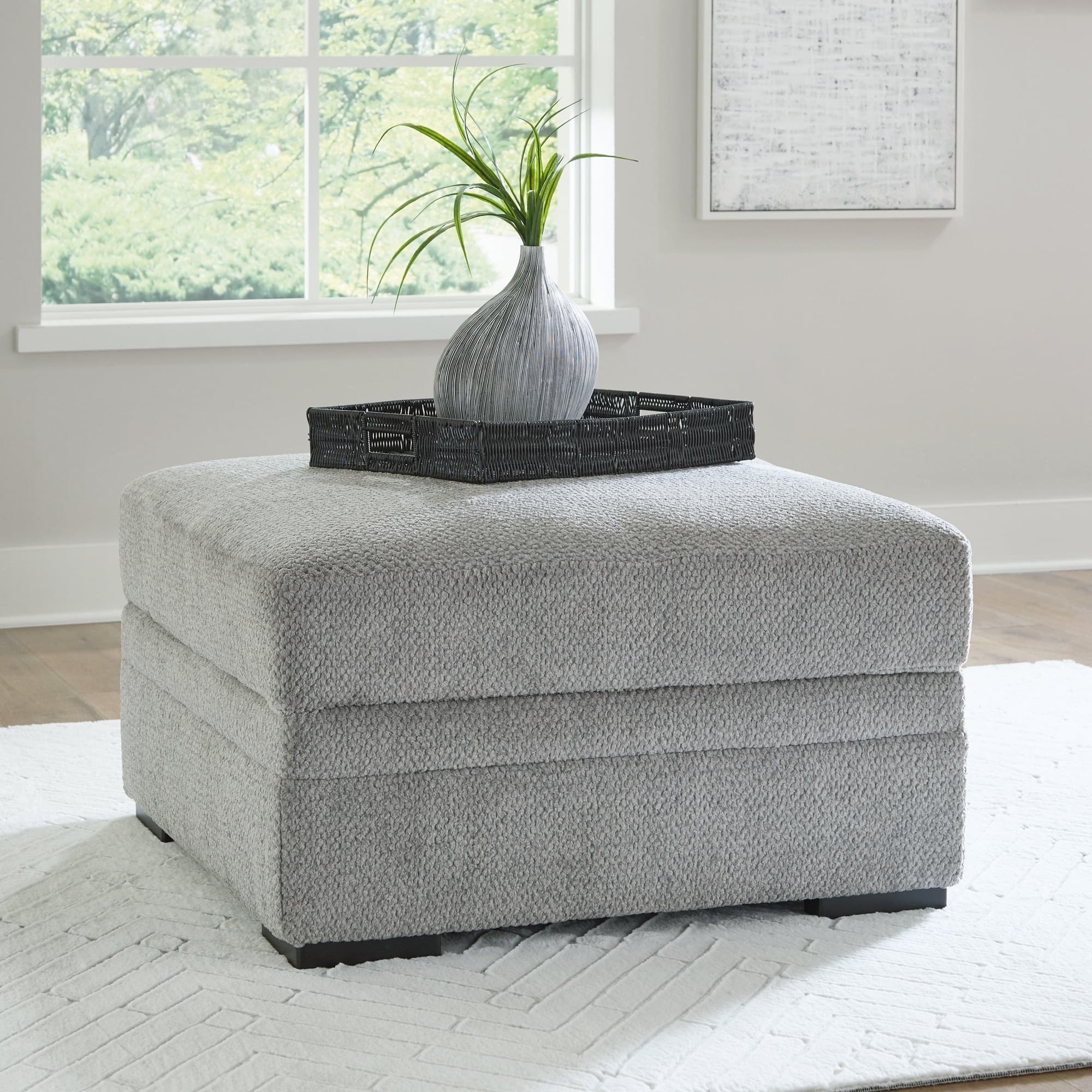 Casselbury Cement Velvet Ottoman With Storage - Image 1