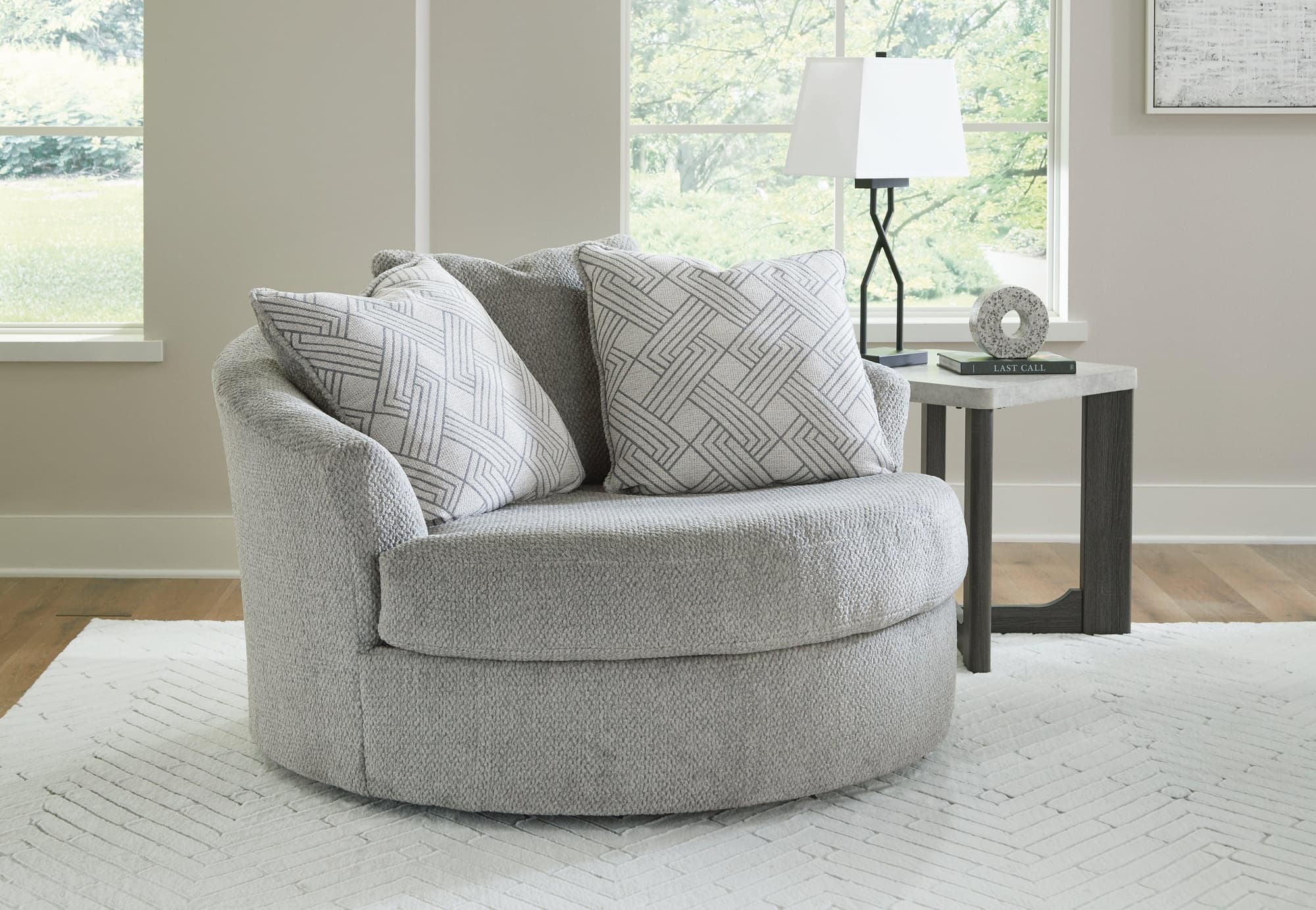 Casselbury Cement Velvet Oversized Swivel Accent Chair - Image 1