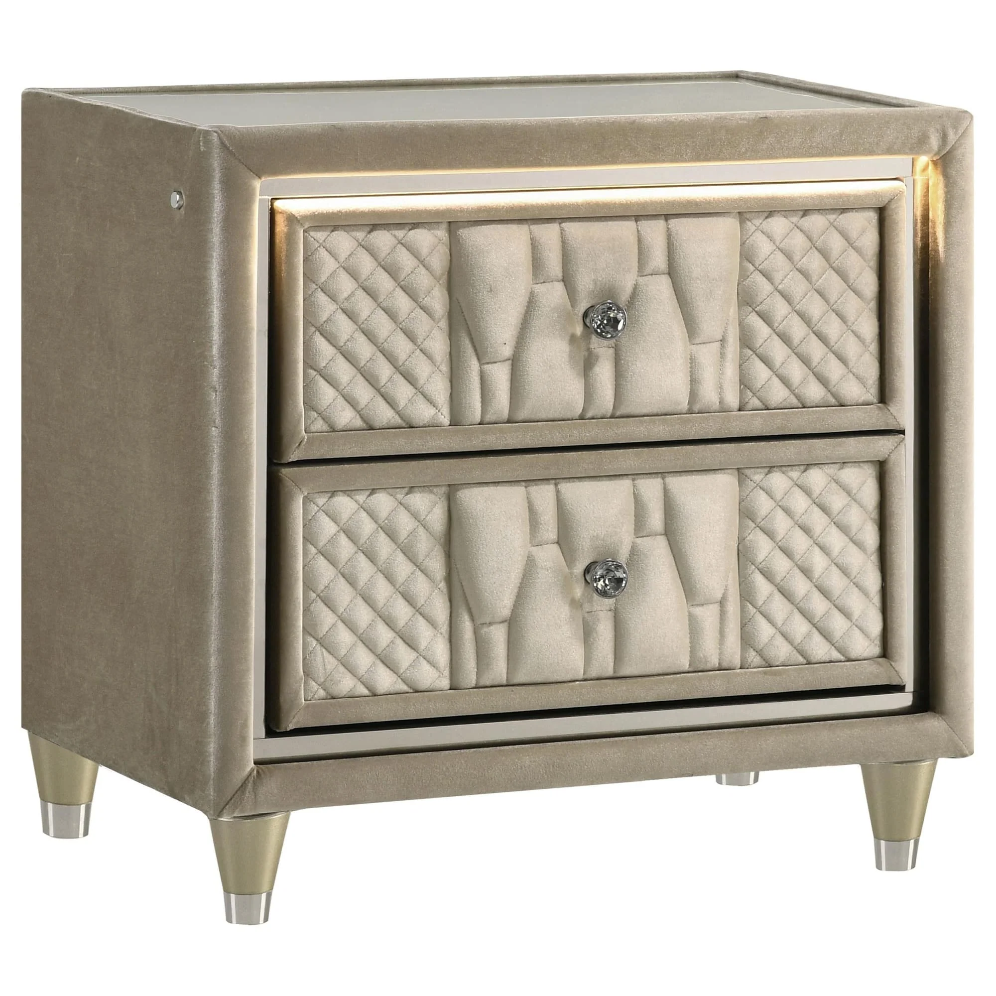 Lorient 2-drawer LED Nightstand with USB Ivory and Camel - Image 1