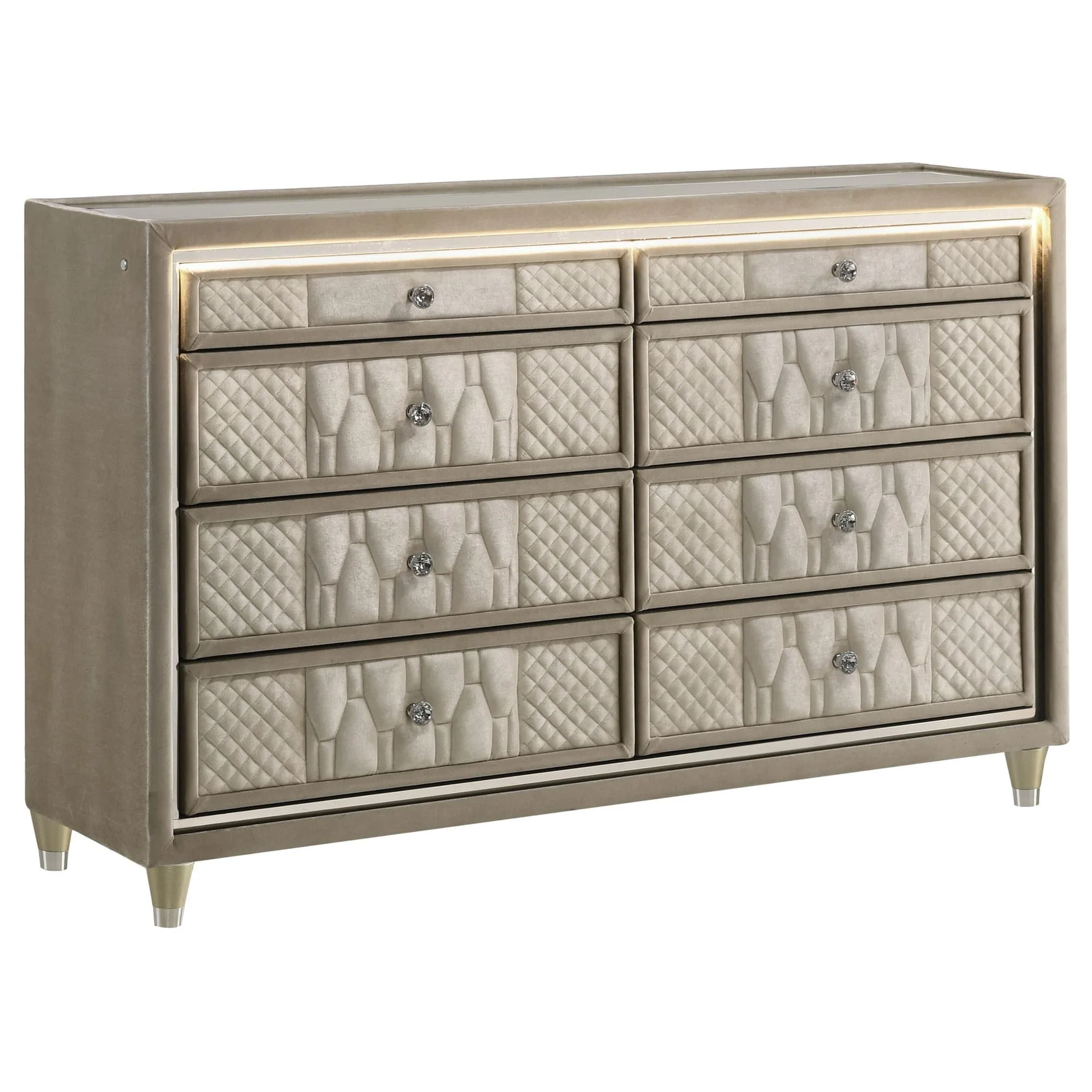 Lorient 8-drawer LED Bedroom Dresser Cabinet Ivory and Camel - Image 1