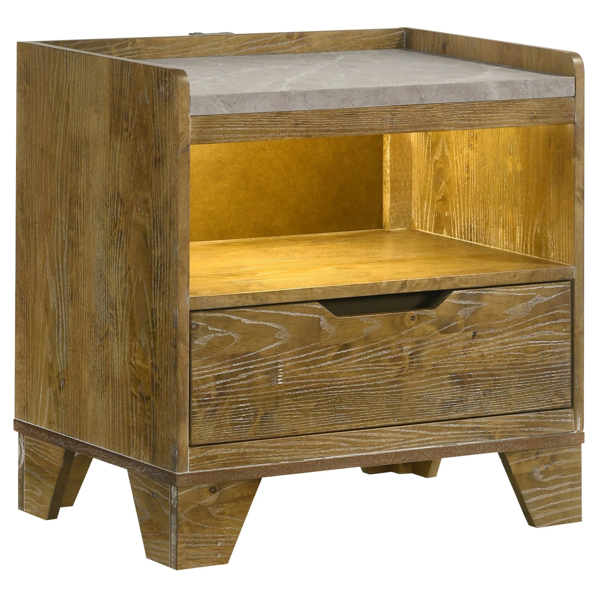 Henderson 1-drawer LED Nightstand Bedside Table Medium Oak - Image 1