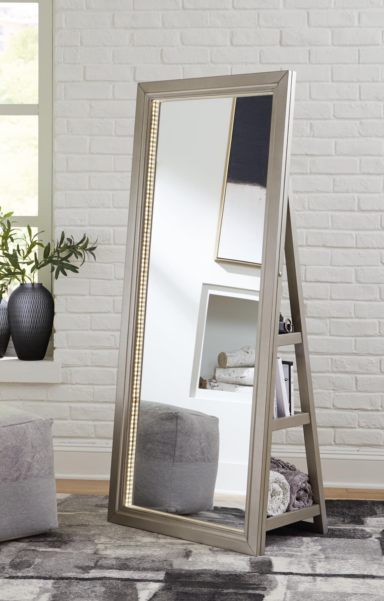 Evesen Champagne Floor Standing Mirror With Storage - Image 1