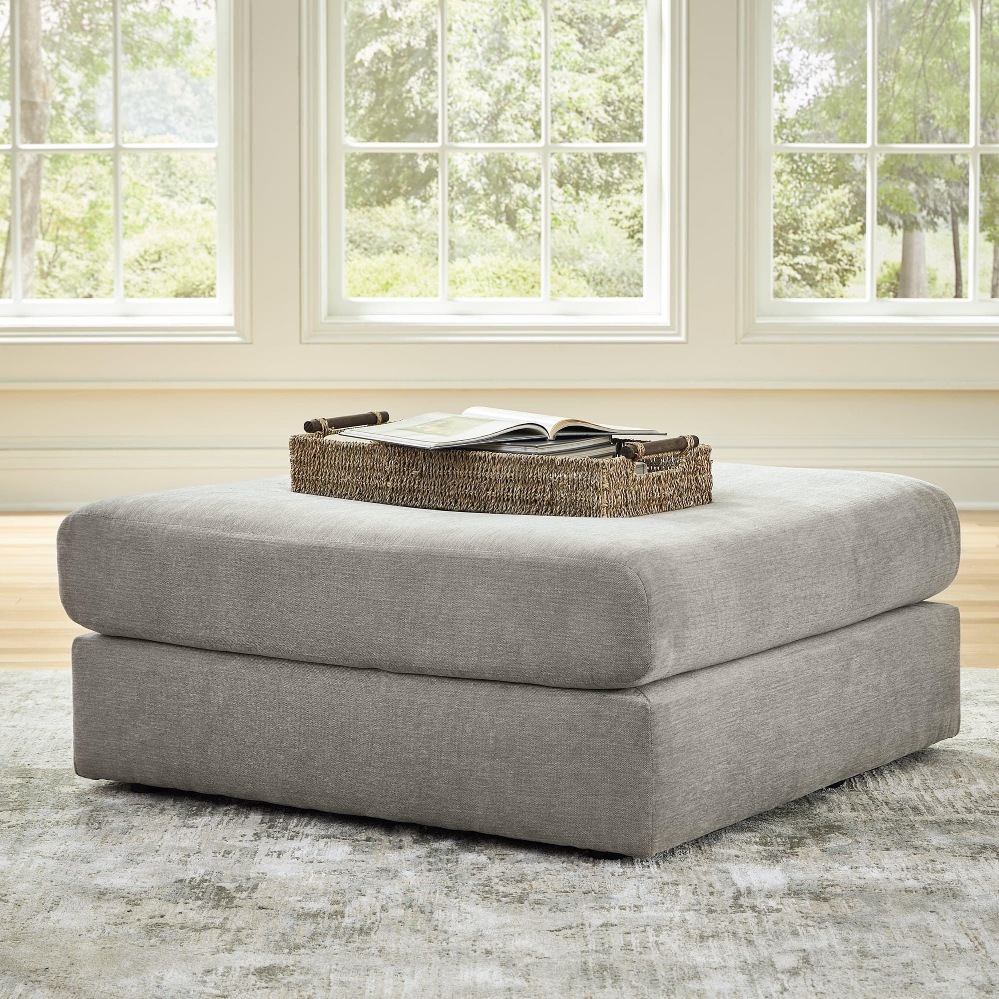 Avaliyah Ash Chenille Oversized Accent Ottoman - Image 1