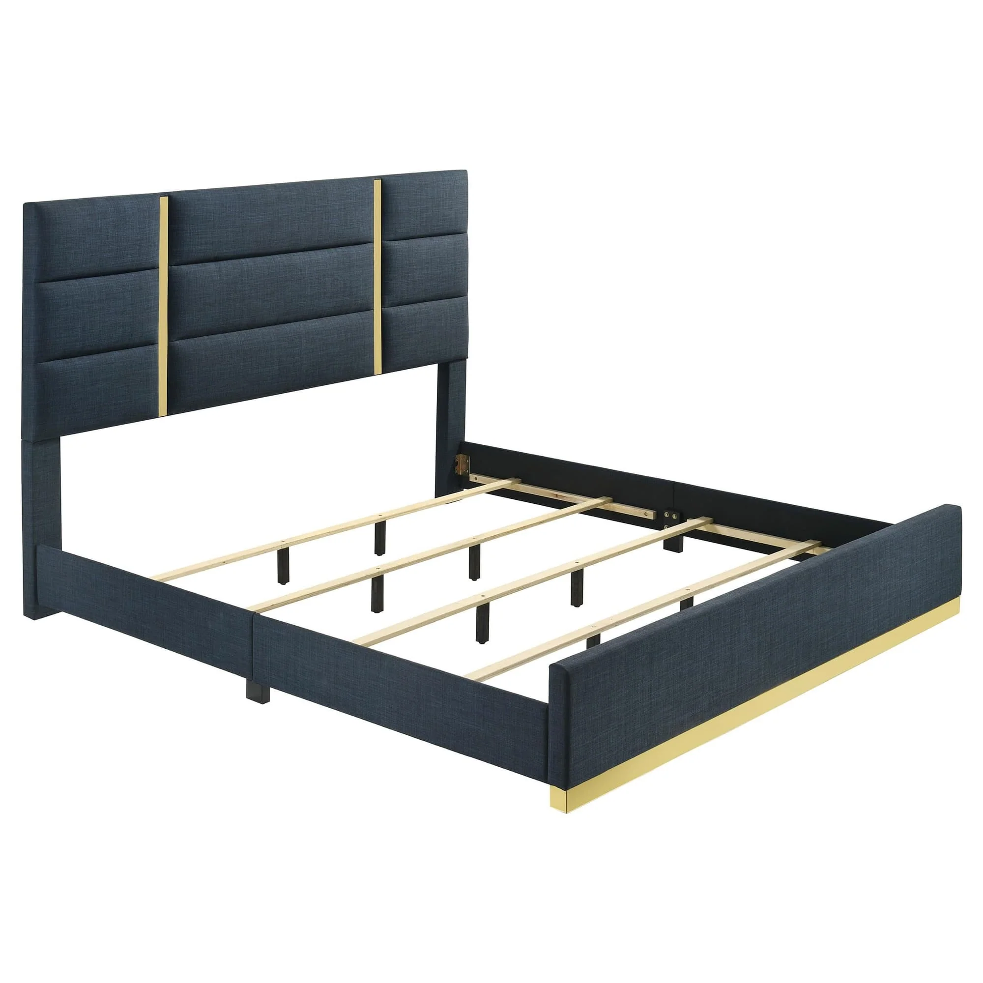 Ines 52-inch Fabric Upholstered Eastern King Panel Bed Navy - Image 1