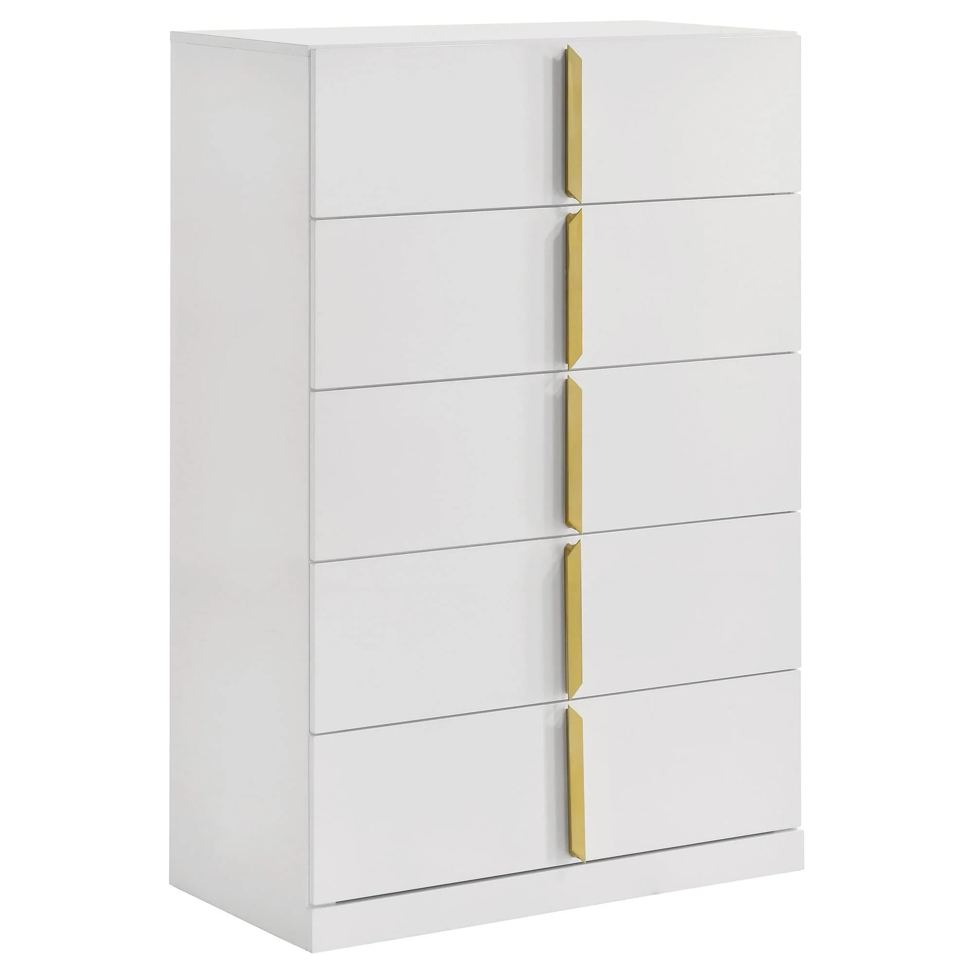 Ines 5-drawer Bedroom Chest of Drawers White High Gloss - Image 1