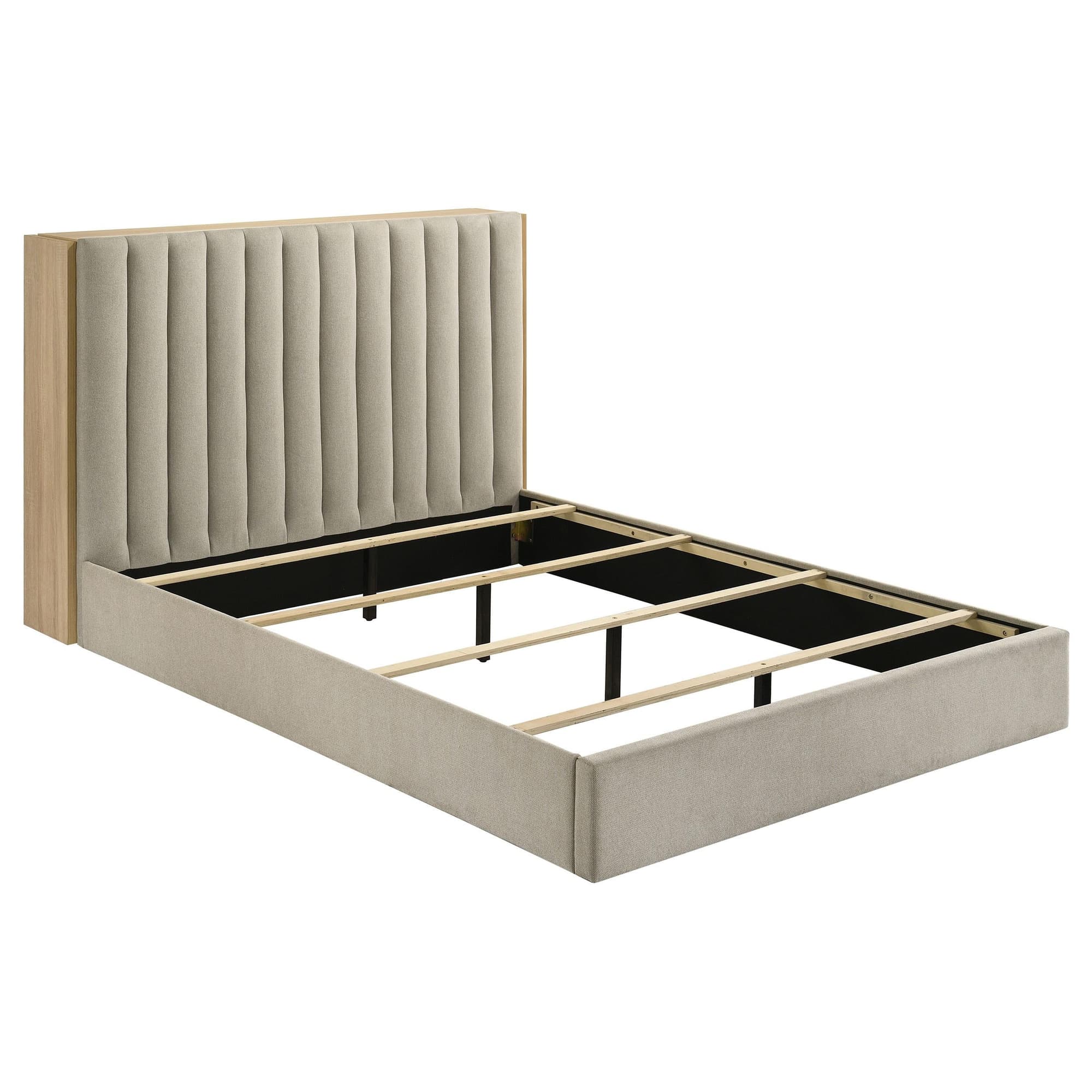 Arielle Queen Bookcase Panel Storage Bed Light Oak - Image 1