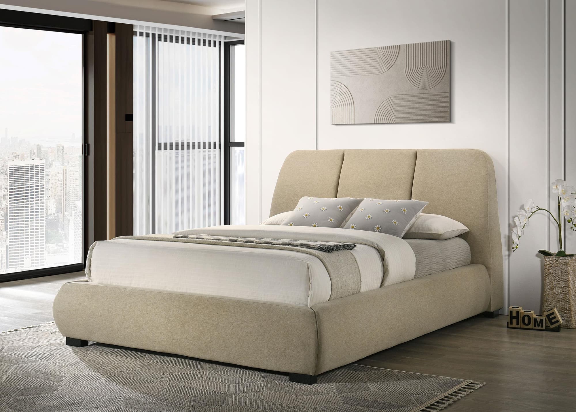 Mokena 46-inch Upholstered Eastern King Platform Bed Brown - Image 1