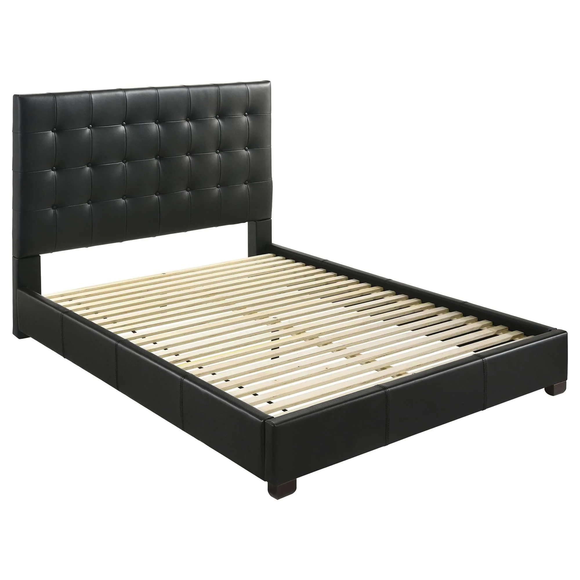 Medley Genuine Leather Queen Panel Platform Bed Black - Image 1