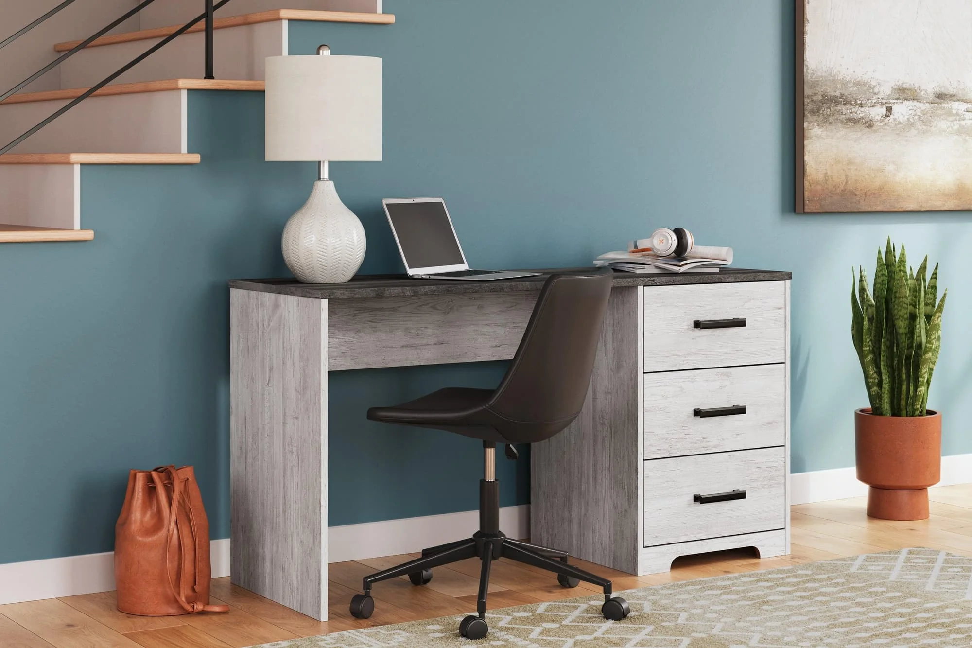 Shawburn White Dark Charcoal Gray 54" Home Office Desk - Image 1
