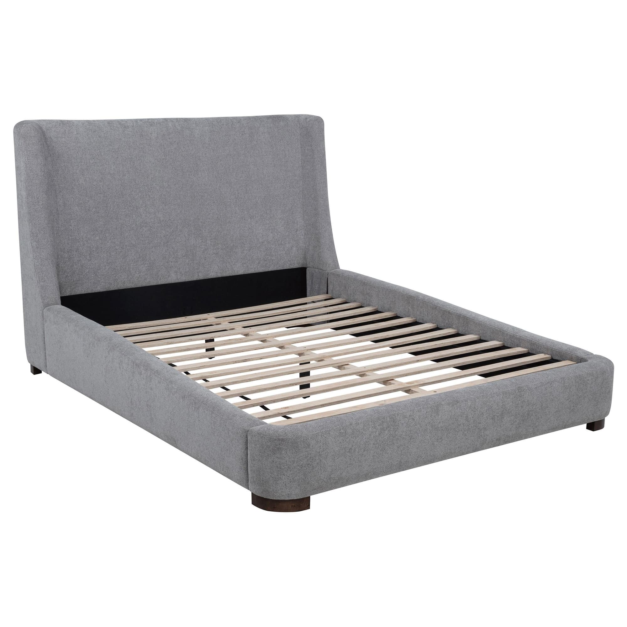 Rennes Upholstered Queen Wingback Platform Bed Grey - Image 1