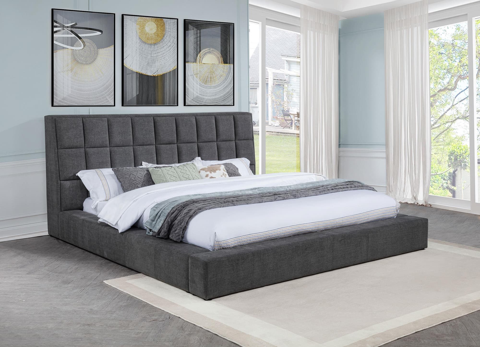 Dreux Upholstered Eastern King Panel Platform Bed Grey - Image 1