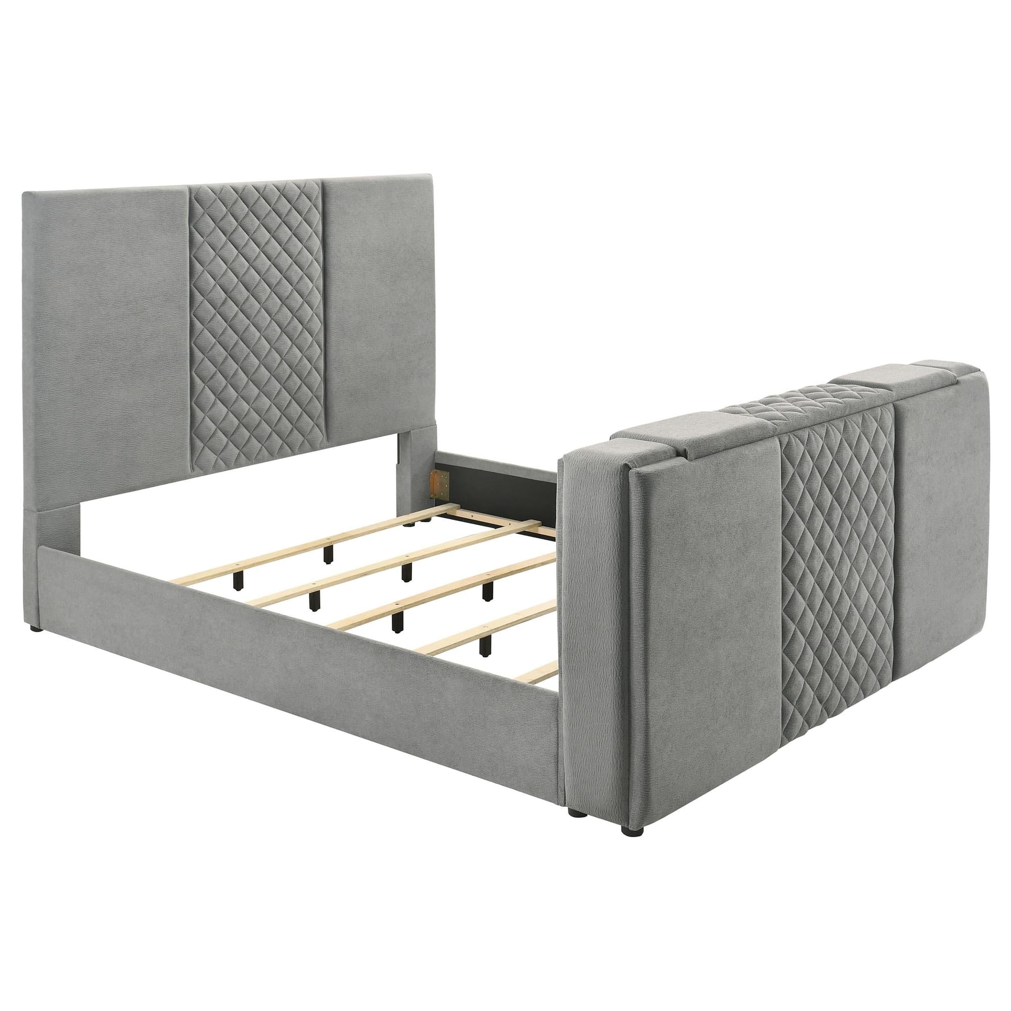 Tara 61-inch Upholstered Eastern King Panel TV Bed Grey - Image 1