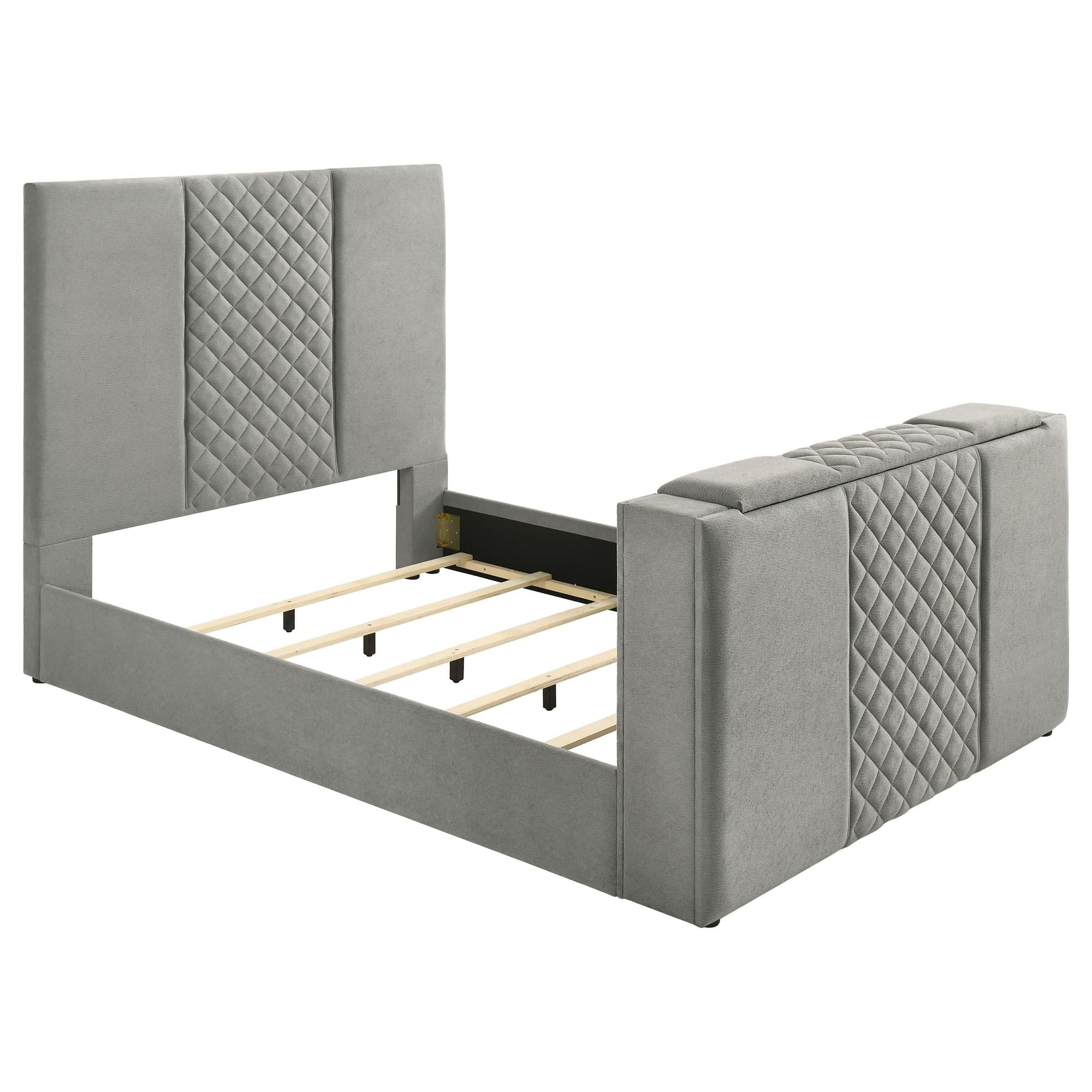 Tara 61-inch Upholstered Queen Panel TV Bed Grey - Image 1