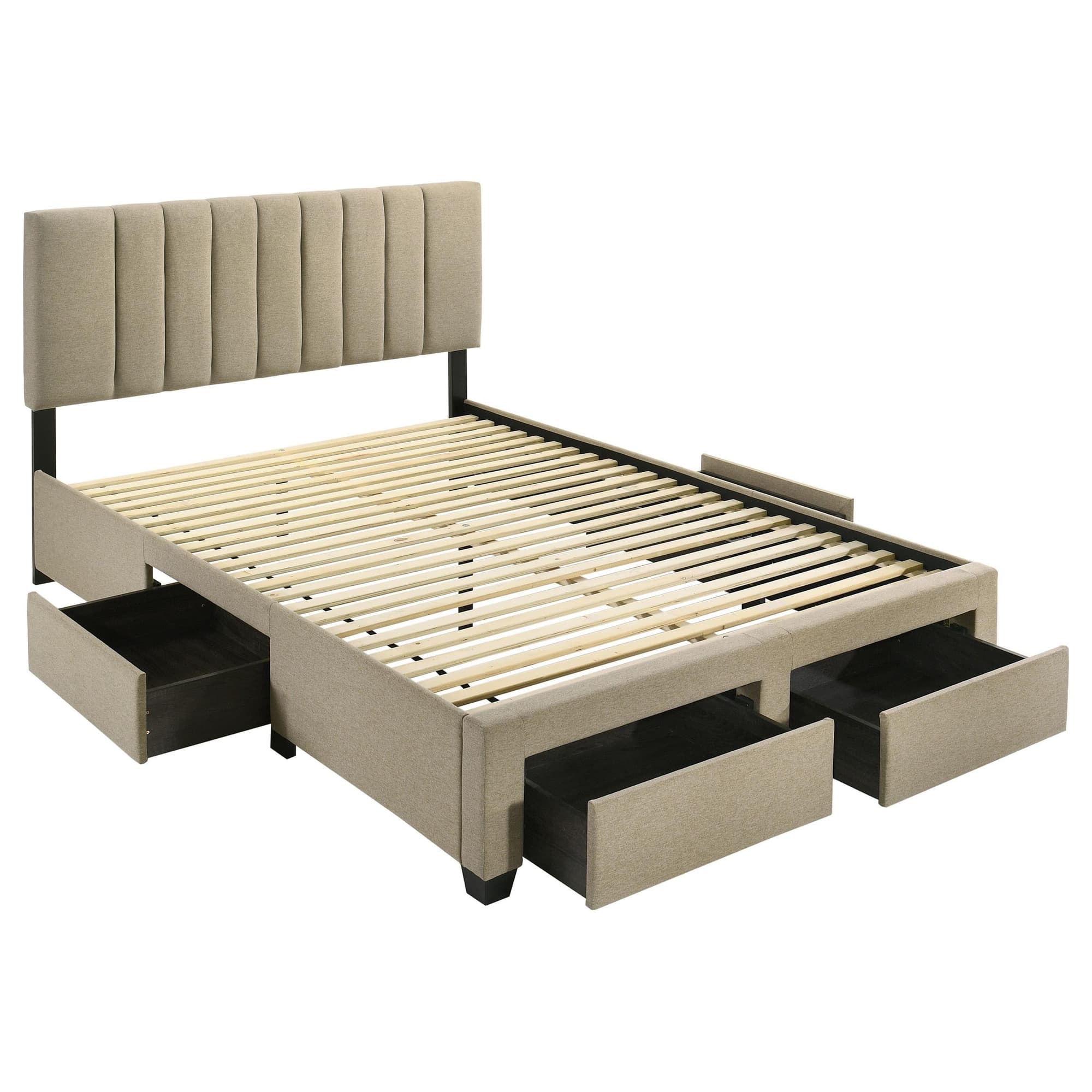 Wheatland 4-drawer Upholstered Full Storage Bed Light Brown - Image 1