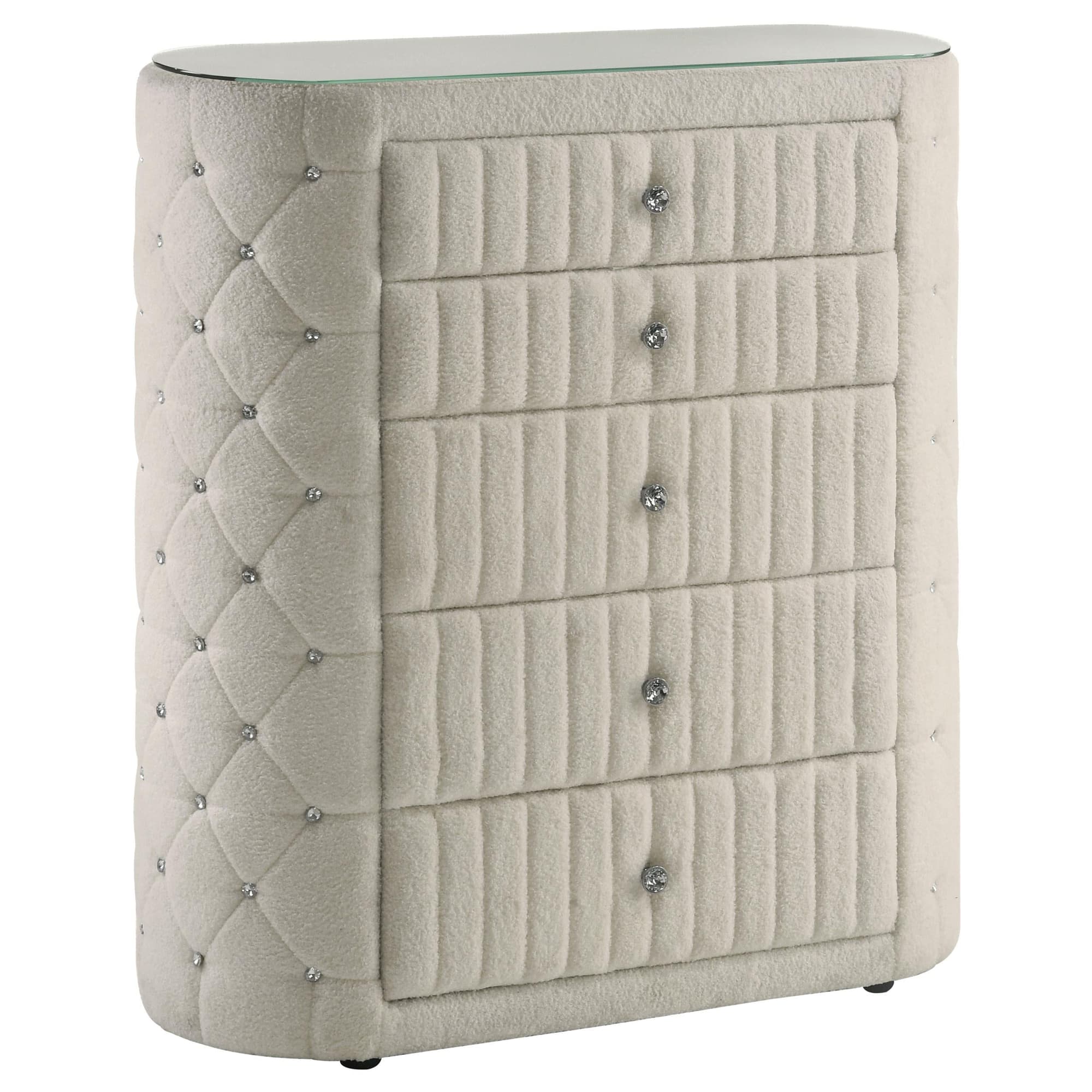 Sonya 5-drawer Upholstered Bedroom Chest of Drawers Ivory - Image 1