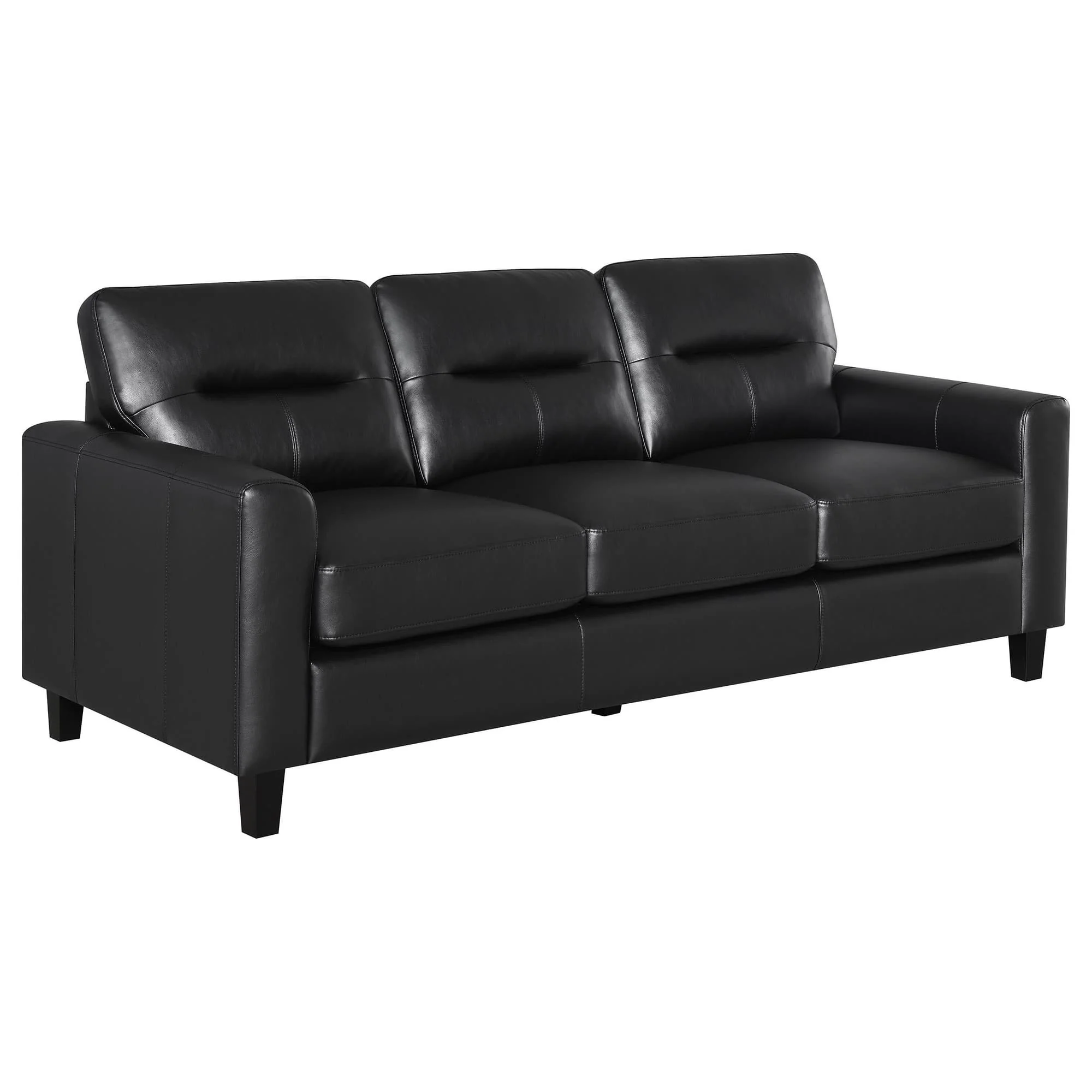 Scotland Faux Leather Upholstered Track Arm Sofa Black - Image 1