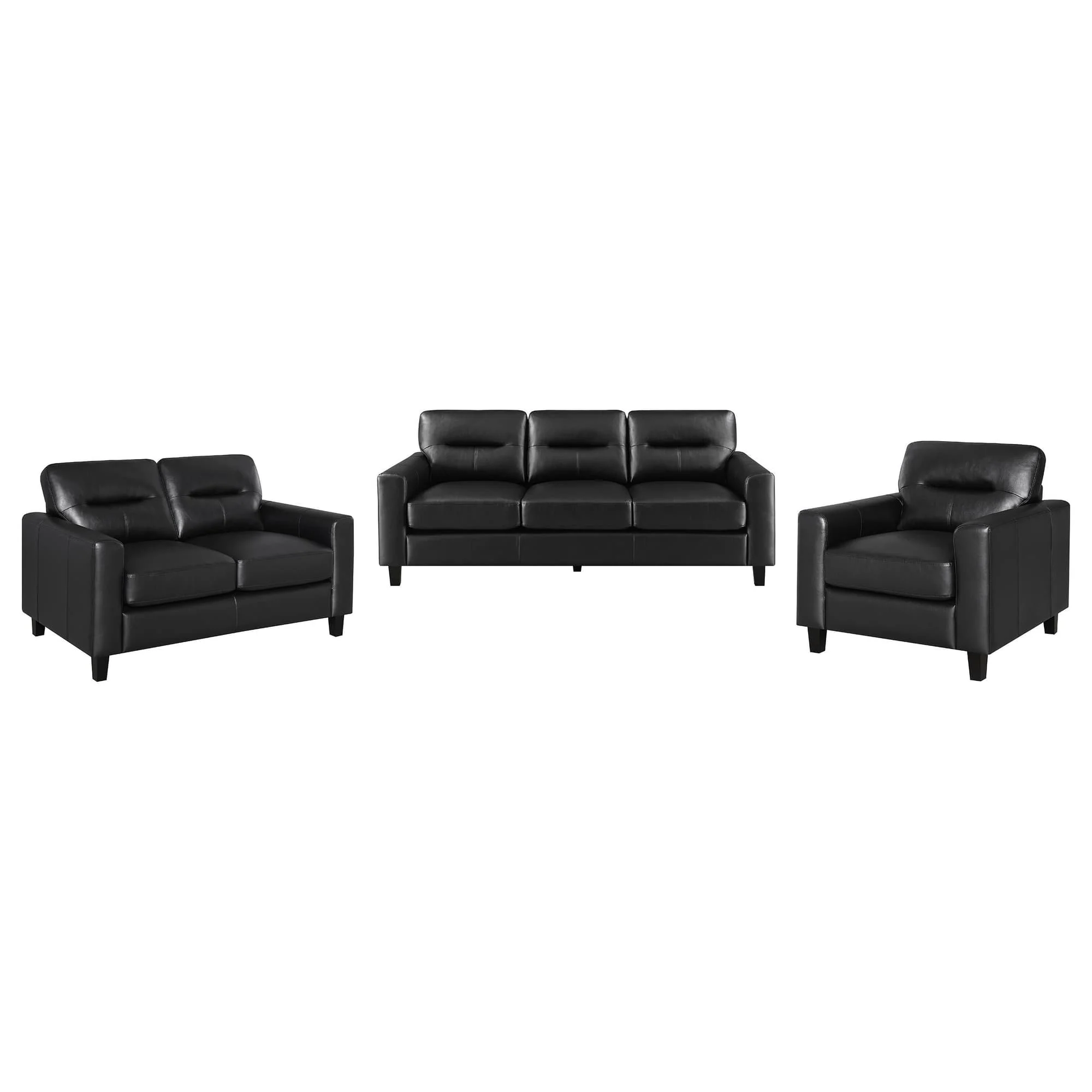 Scotland 3-piece Faux Leather Upholstered Sofa Set Black - Image 1