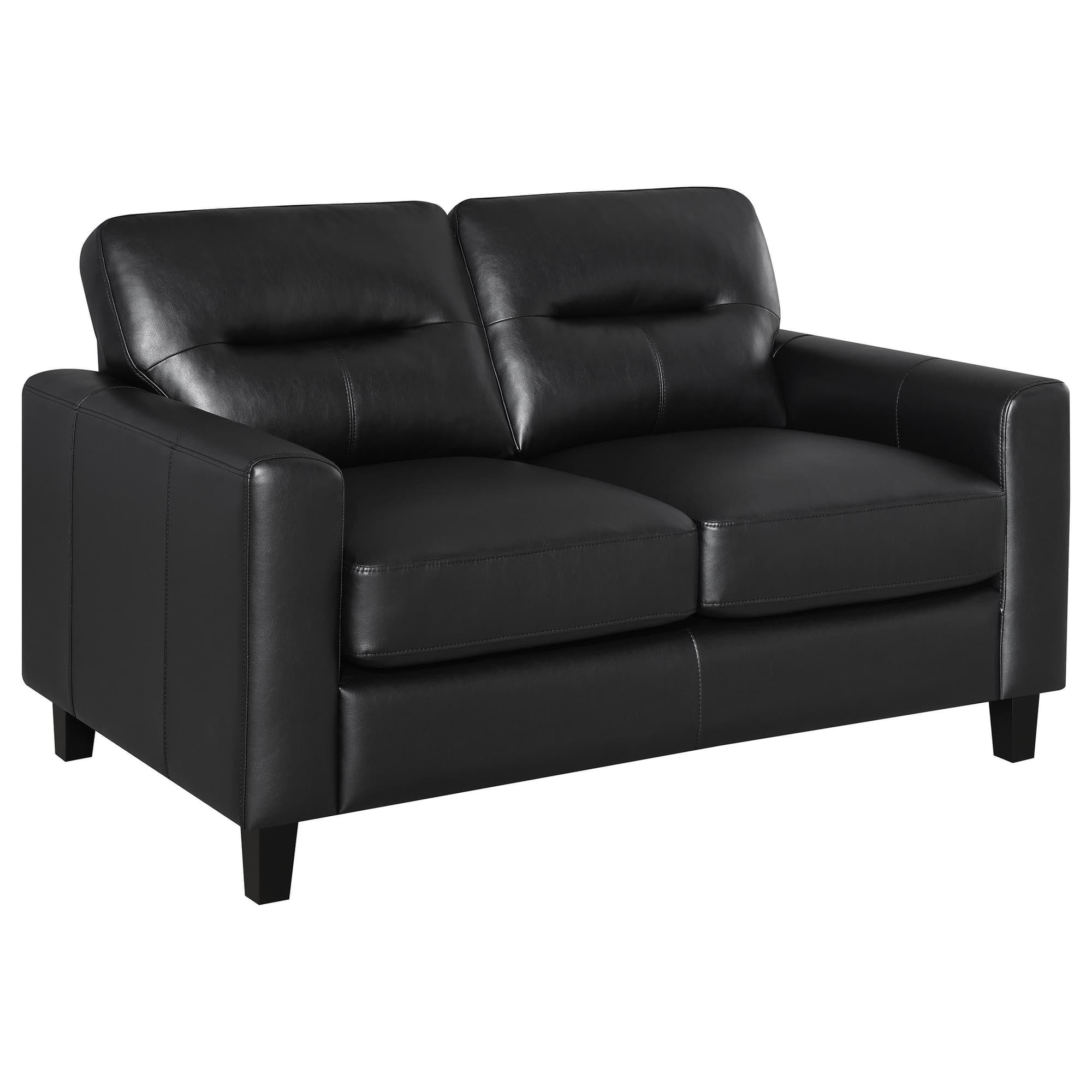 Scotland Faux Leather Upholstered Track Arm Loveseat Black - Image 1