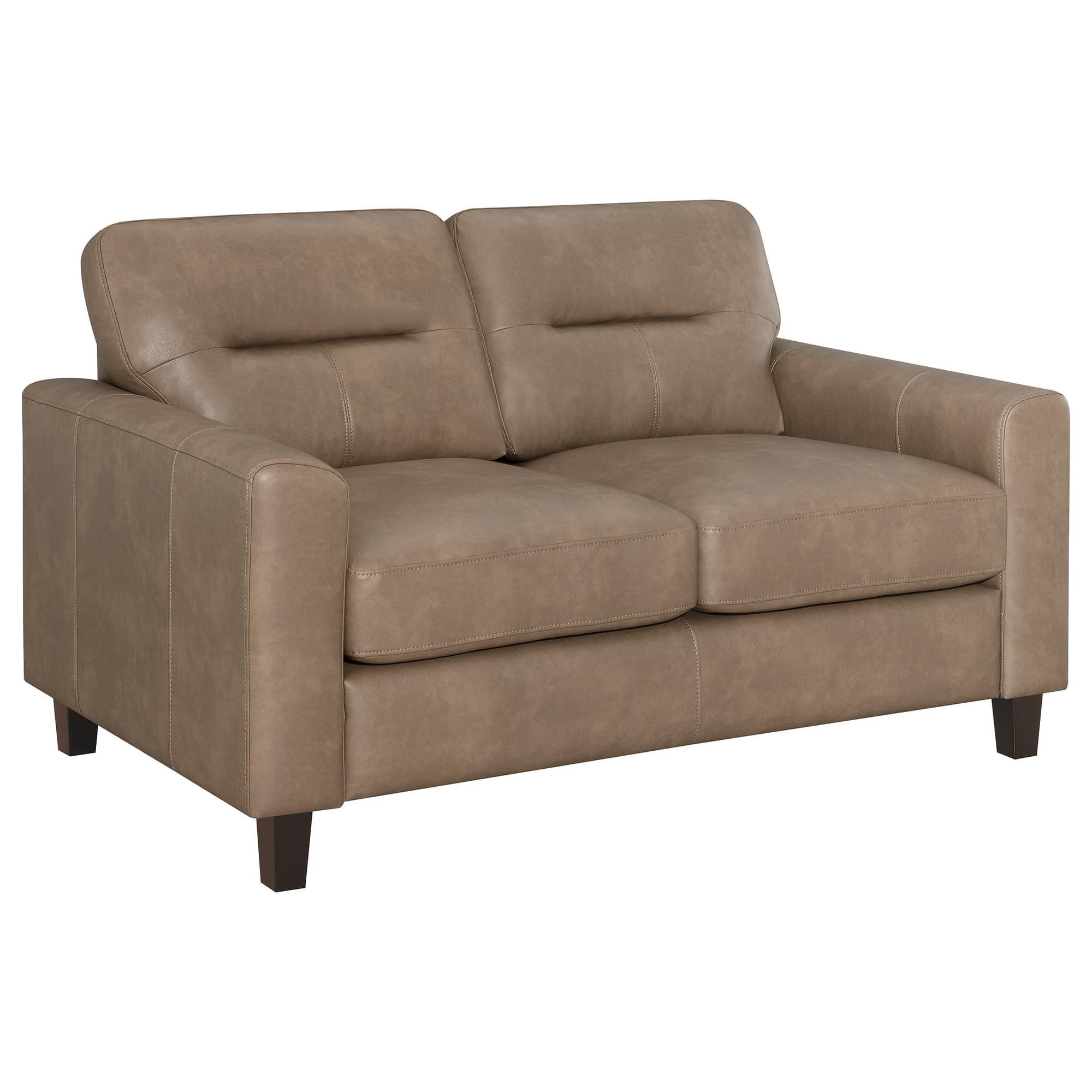 Scotland Faux Leather Upholstered Track Arm Loveseat Brown - Image 1