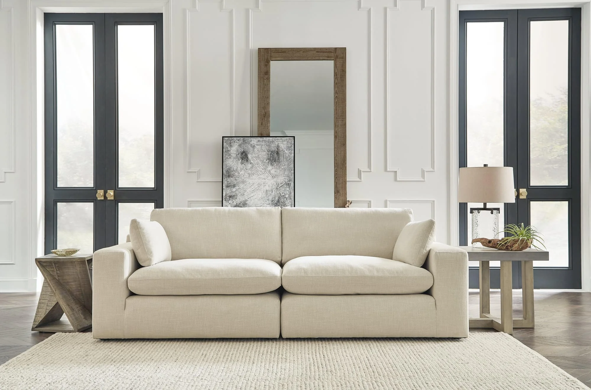 Elyza Linen Chenille 2-Piece Sectional Loveseat - Image 1