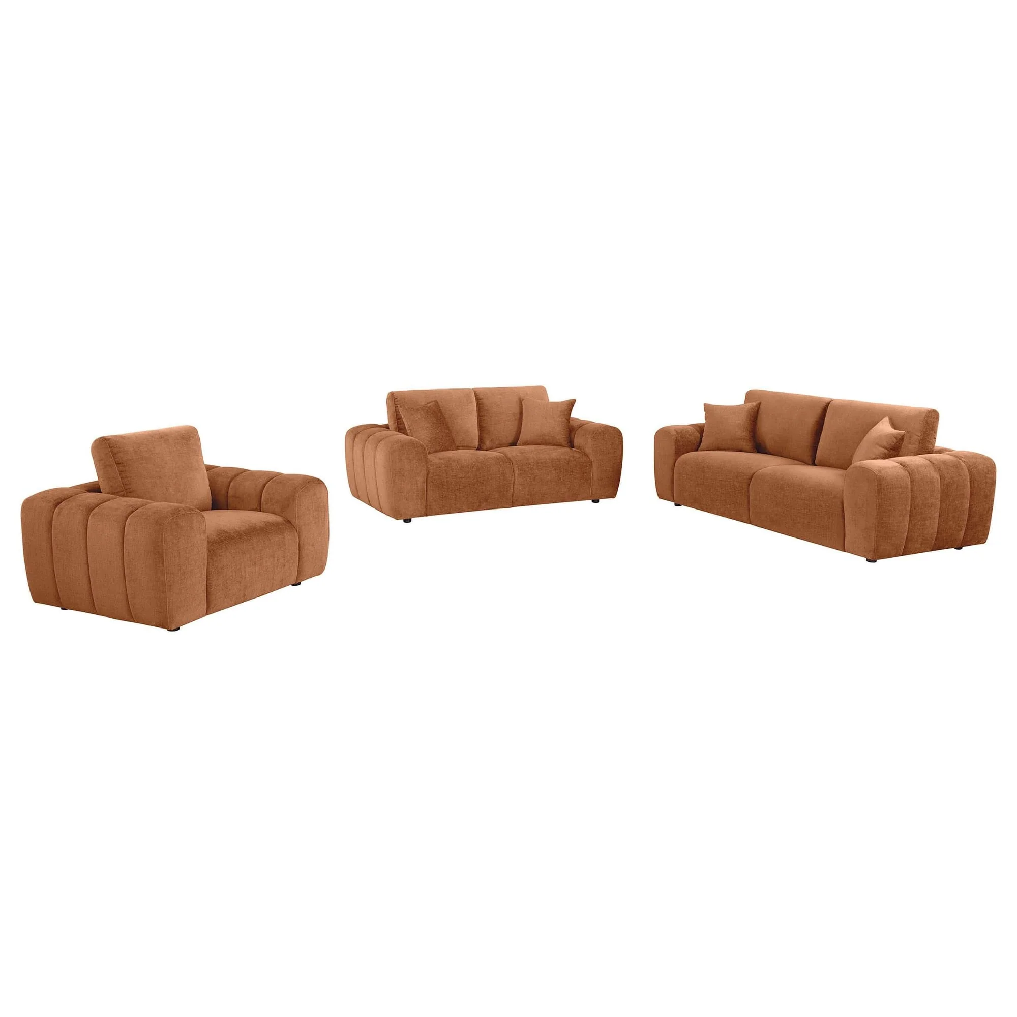Burnett 3-piece Chenille Upholstered Sofa Set Burnt Orange - Image 1