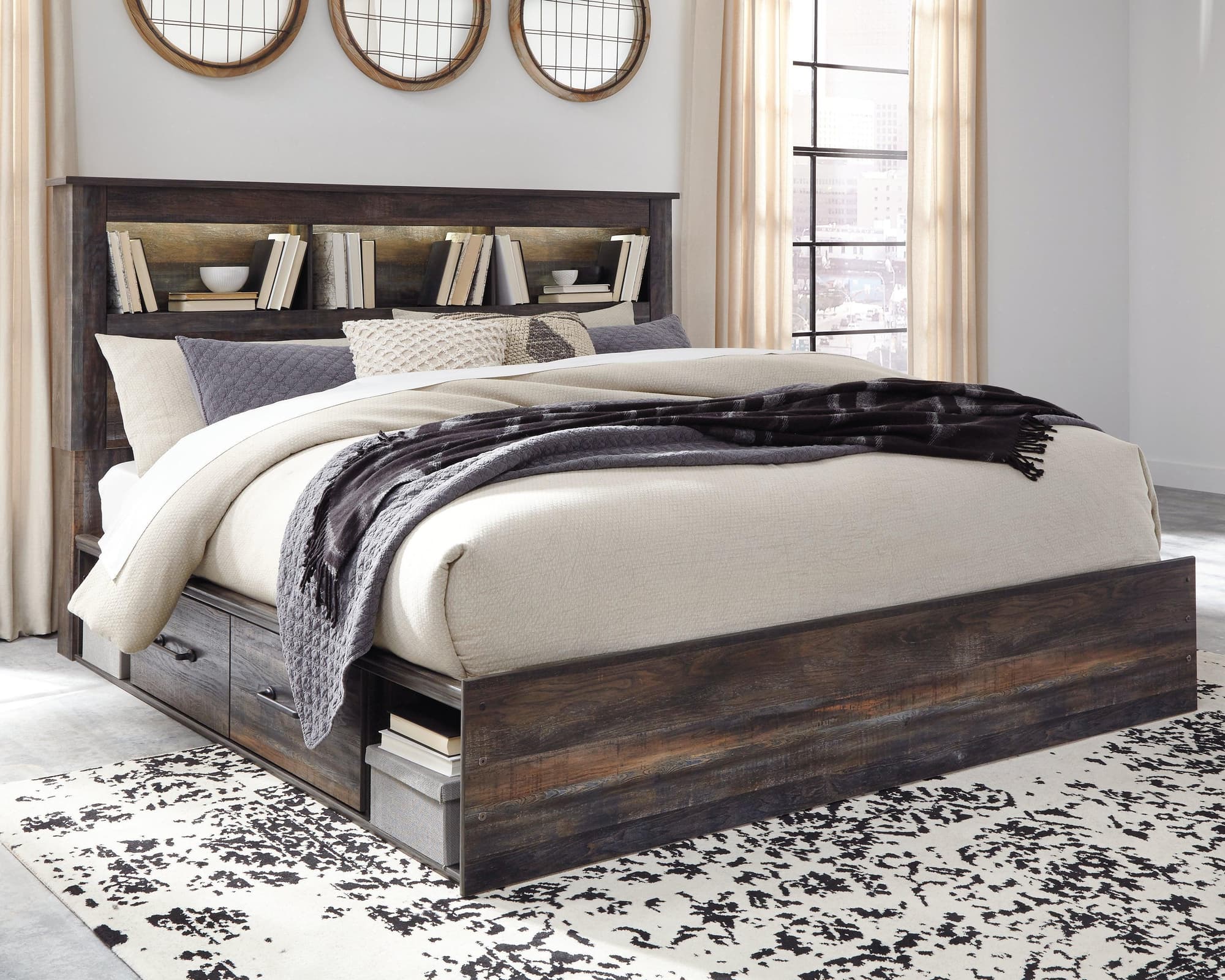 Drystan Multi King Bookcase Bed With 4 Storage Drawers - Image 1